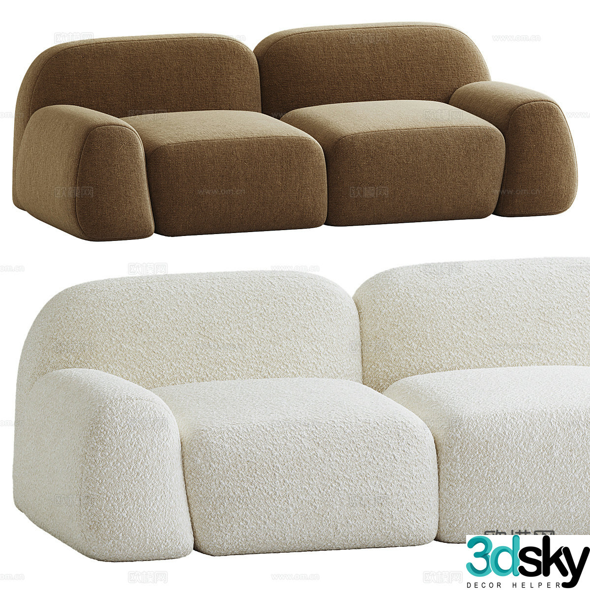 Modern Cream Wolke Casual Sofa 3D Model