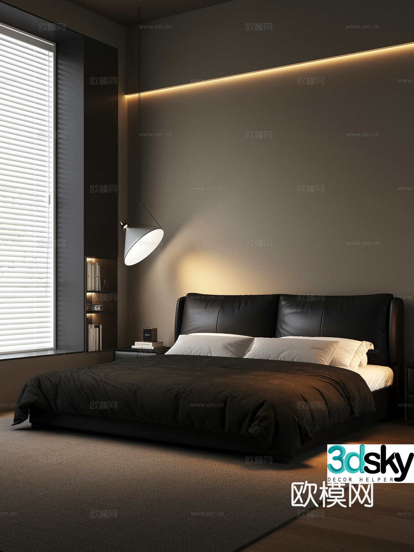 Italian minimalist bedroom double bed 3d model