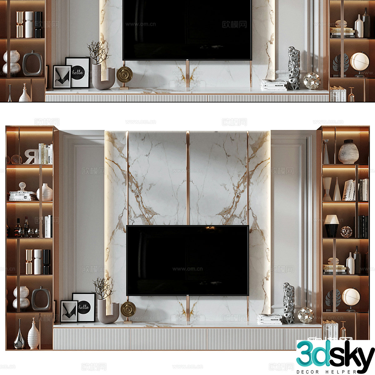 Modern light luxury TV background wall 3d model