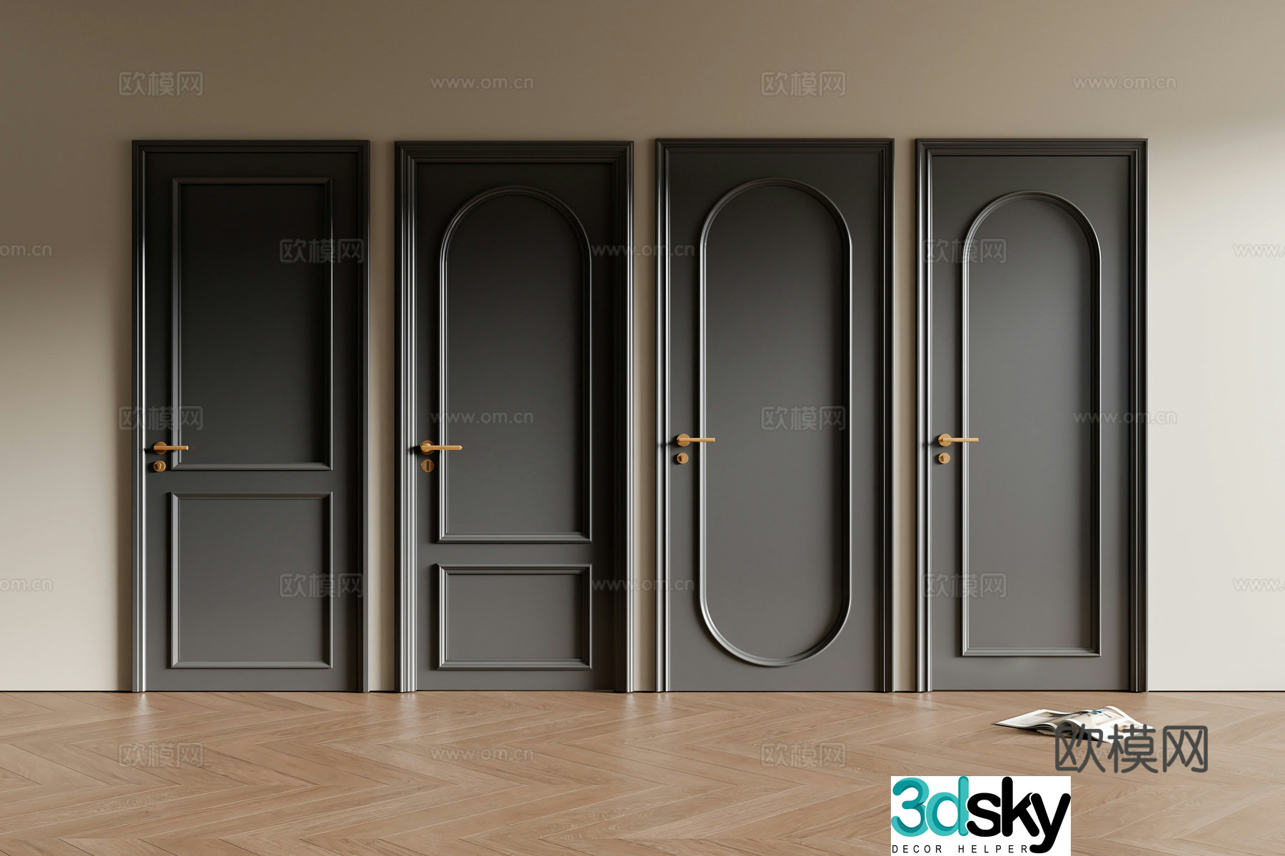 Medium style single-open door bedroom door wooden door 3d model