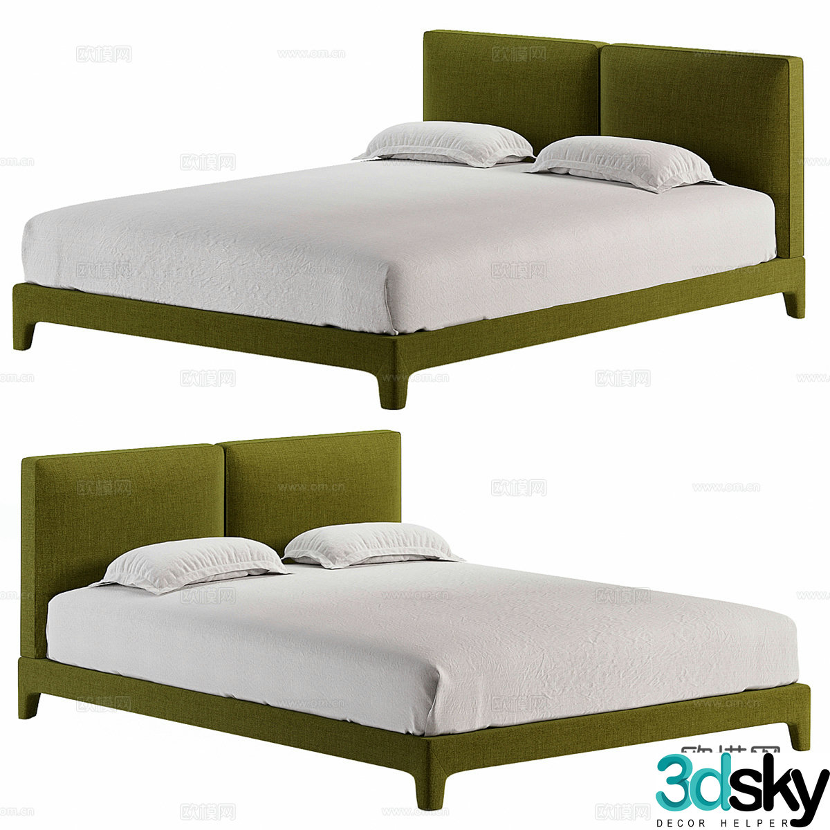 HC28 green fabric double bed 3d model