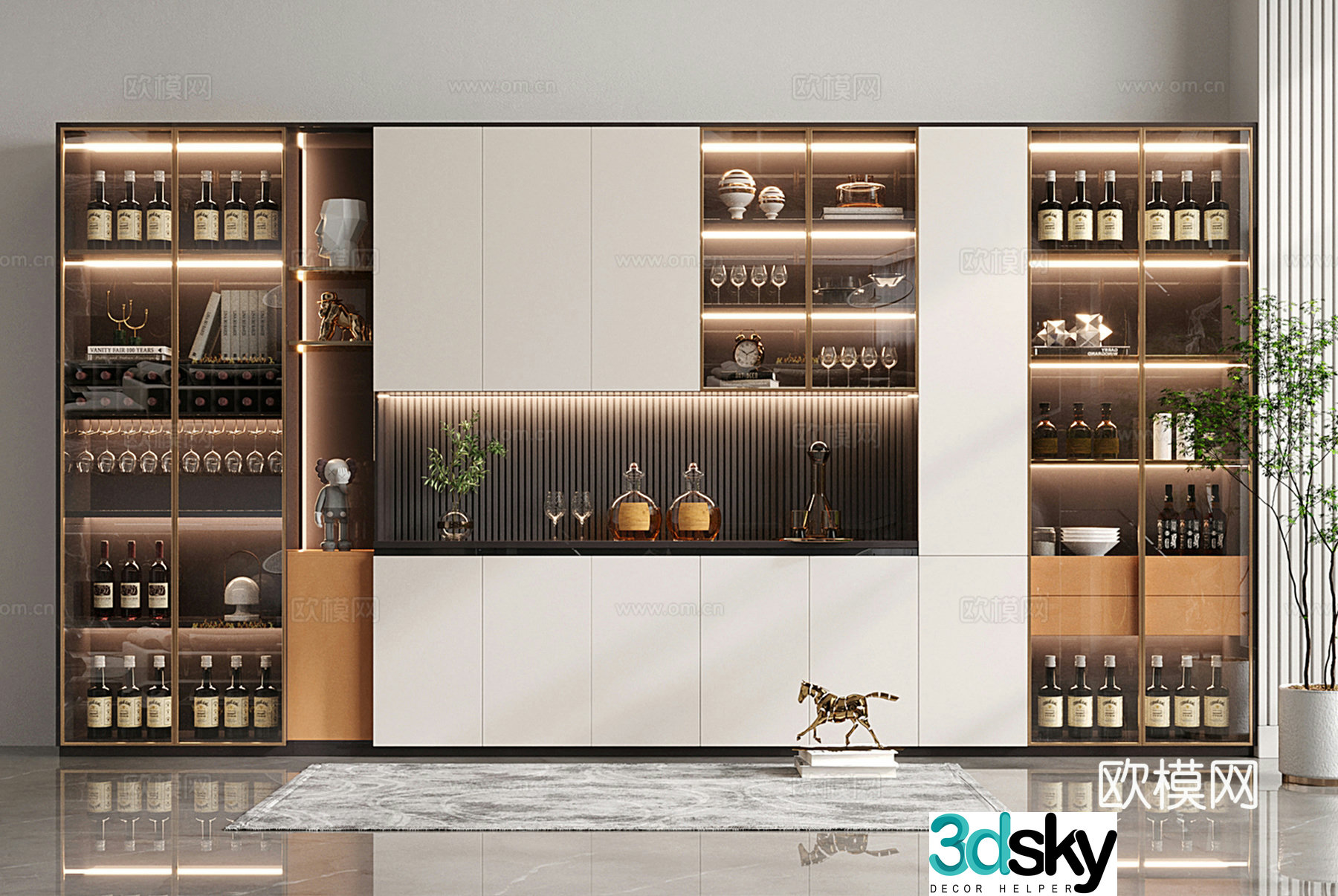 Modern light luxury wine cabinet 3D model