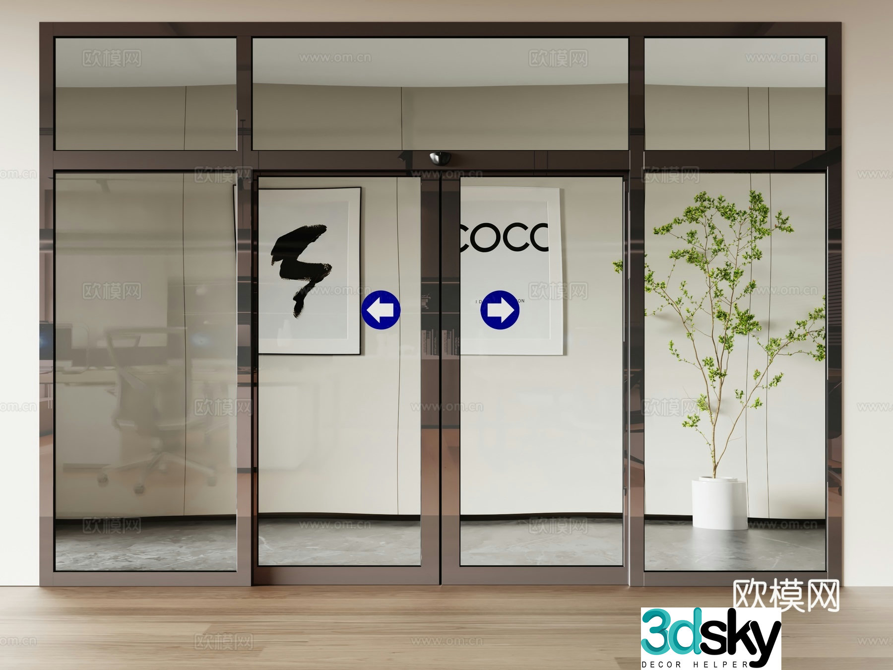 Modern induction door Glass door Glass partition 3D model