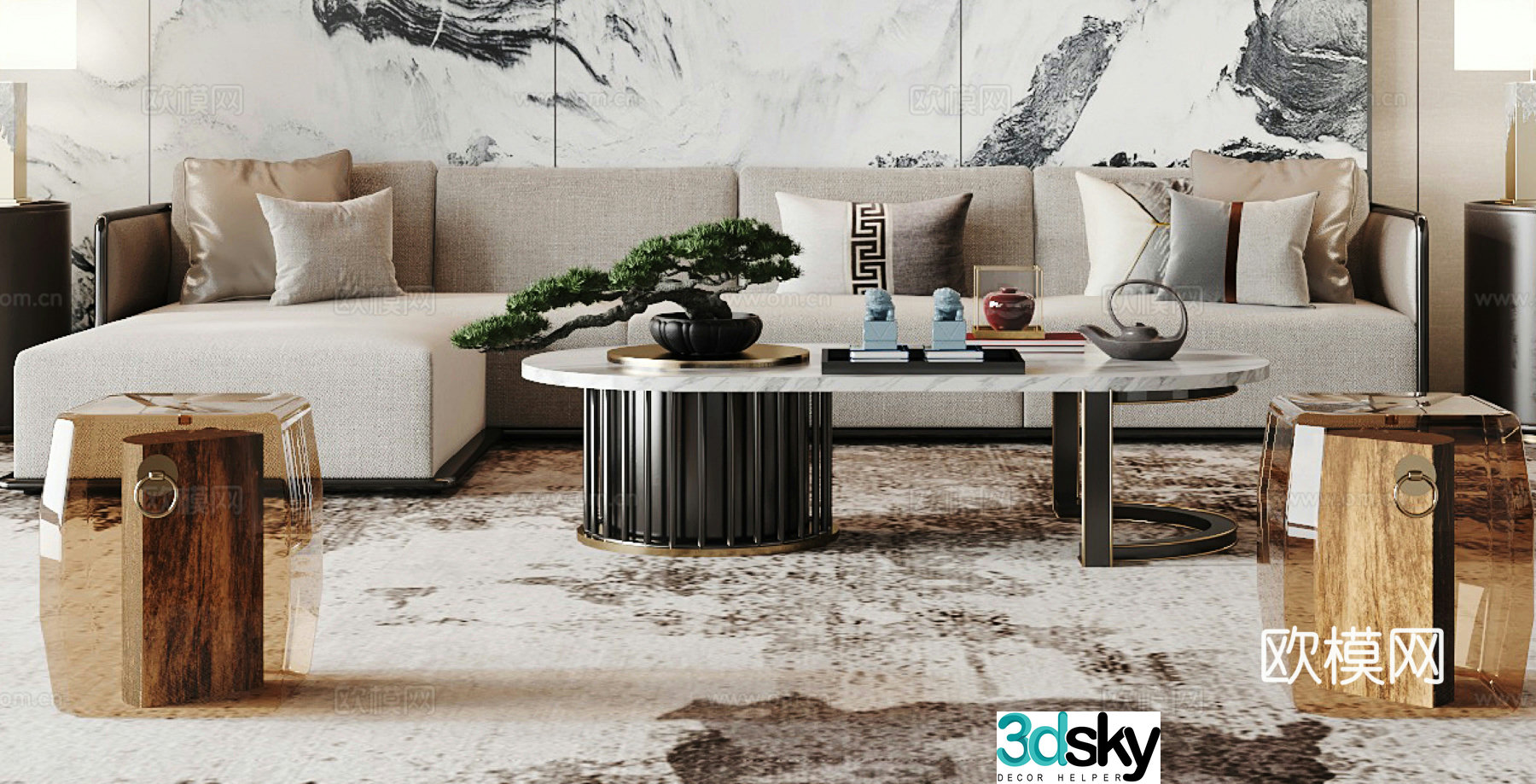 New Chinese sofa coffee table combination 3D model