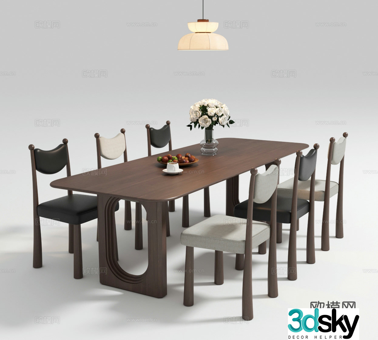 French medieval dining table and chair combination 3D model