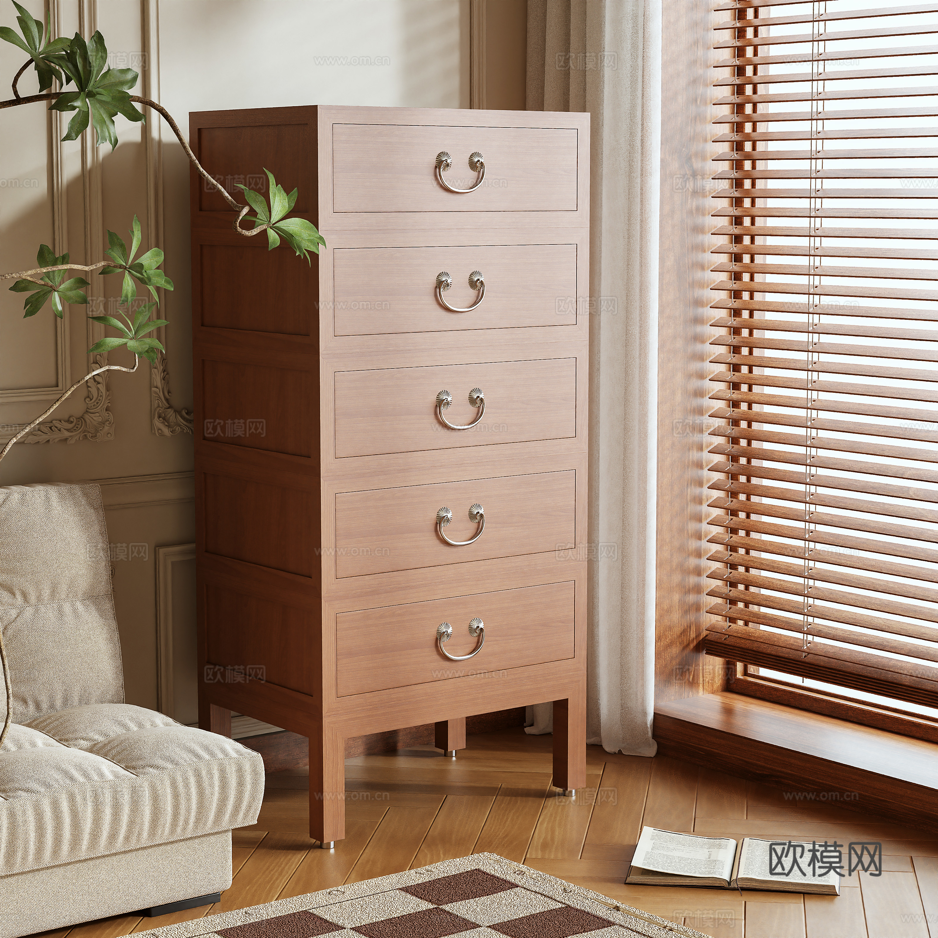 Retro storage cabinet high cabinet side cabinet 3d model