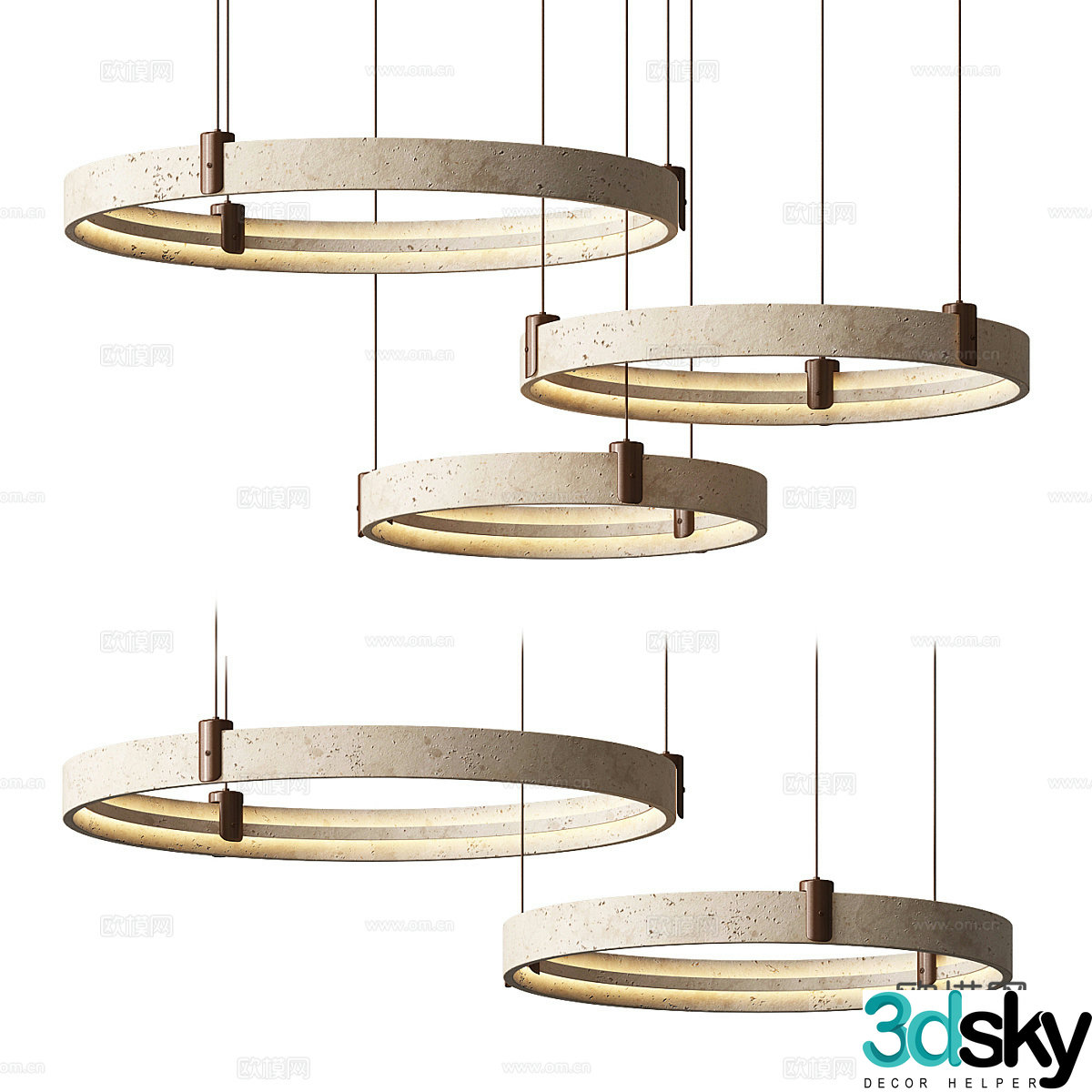 New Chinese style light luxury round decorative chandelier 3D model