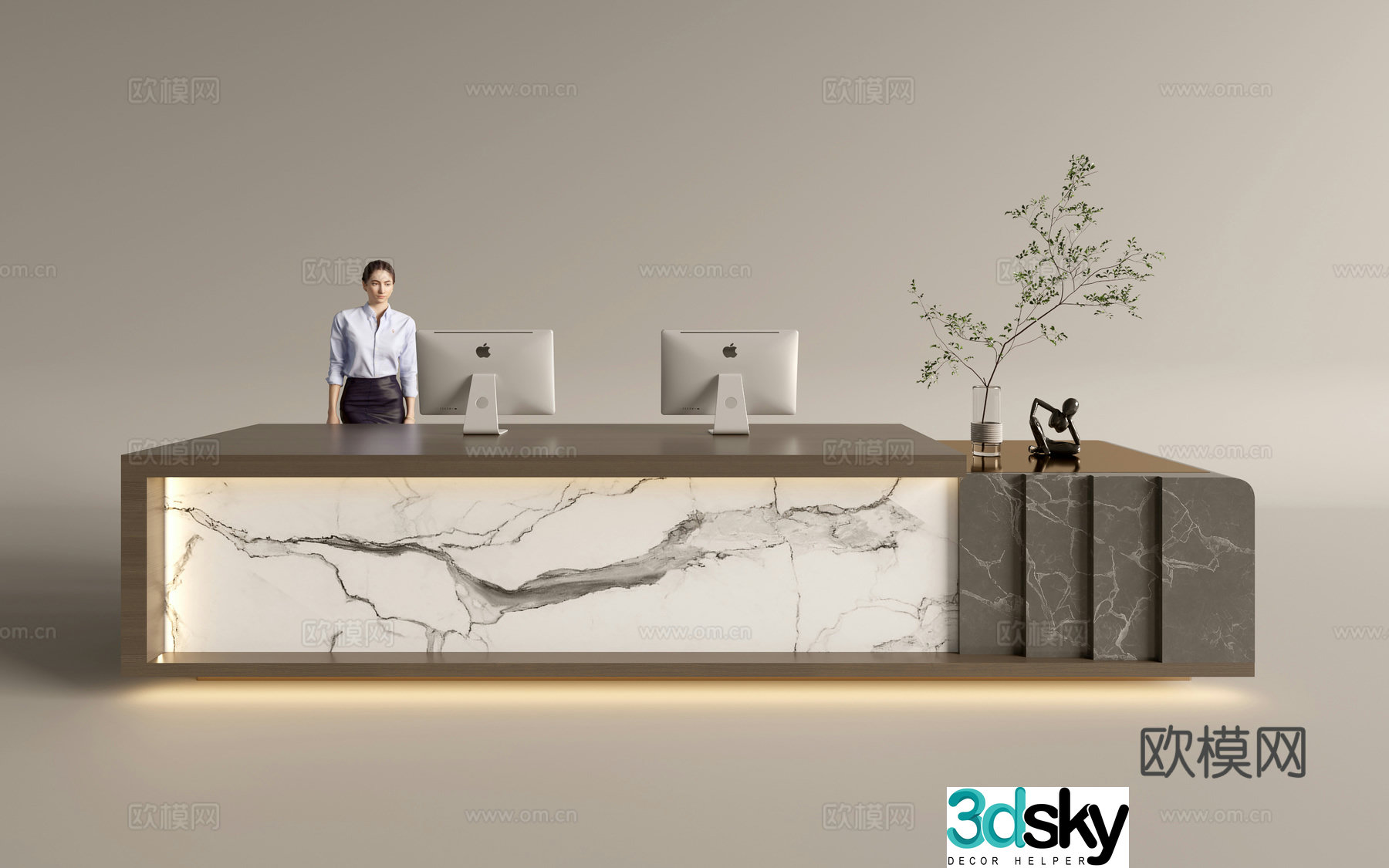 Modern company front desk reception area bar reception desk service desk 3d model
