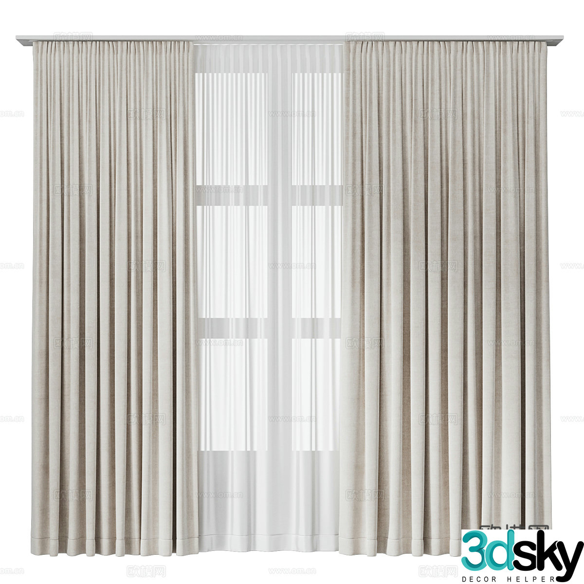 Modern cotton and linen curtains 3d model