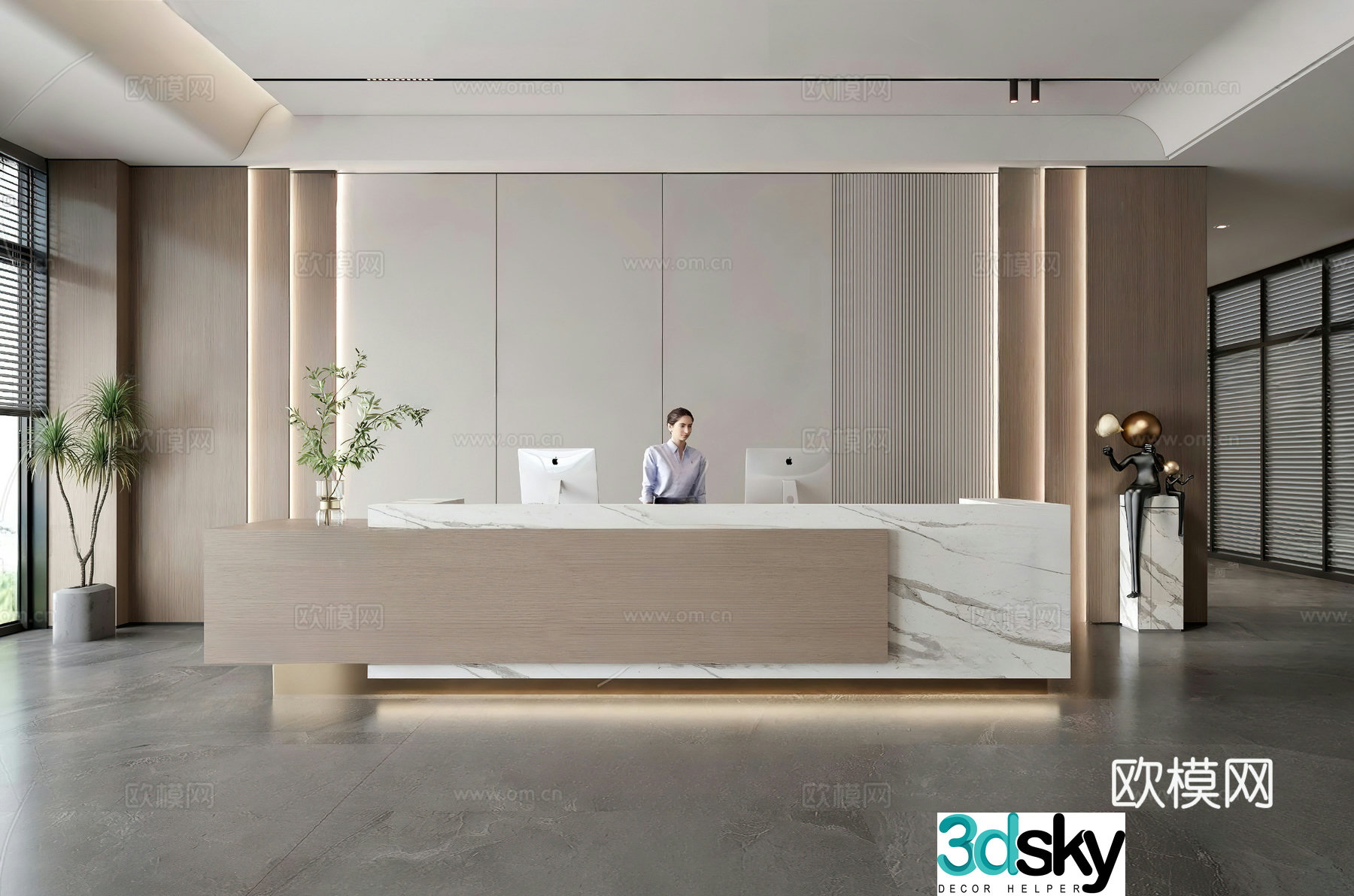 Modern company front desk cashier hotel front desk ornaments decorations simple computer basin 3d model