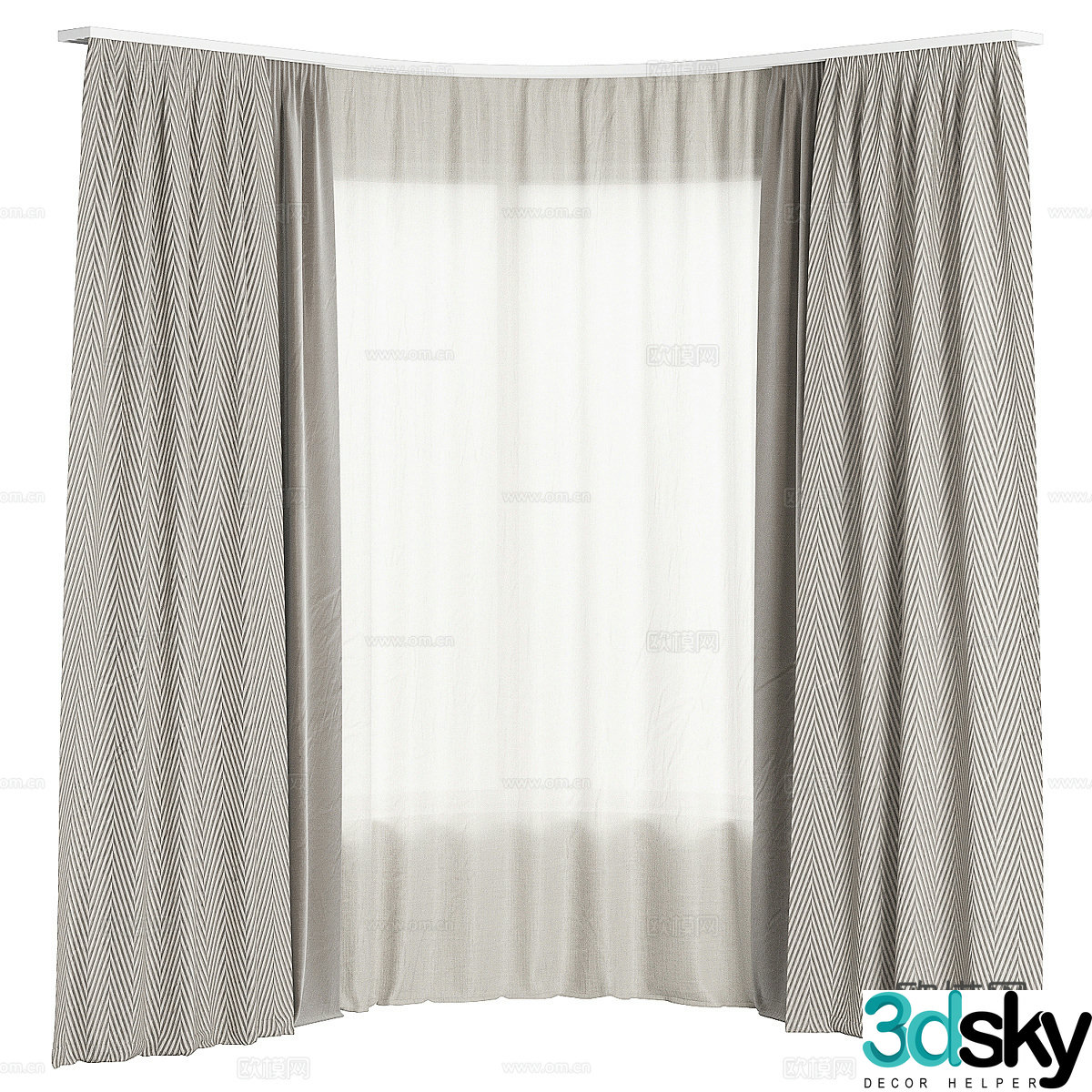 New Chinese curved curtain 3D model