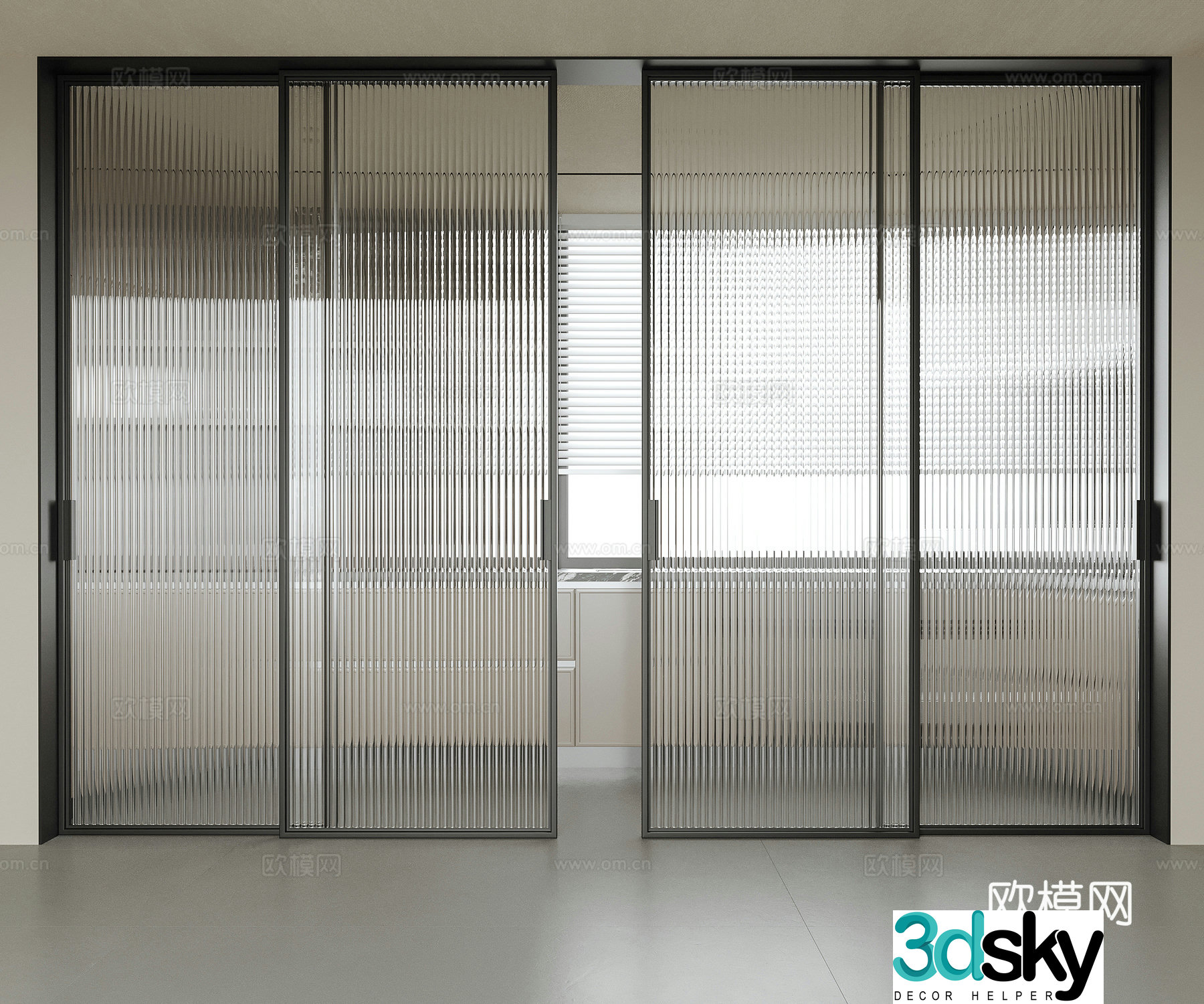 Modern sliding door glass door kitchen door 3d model