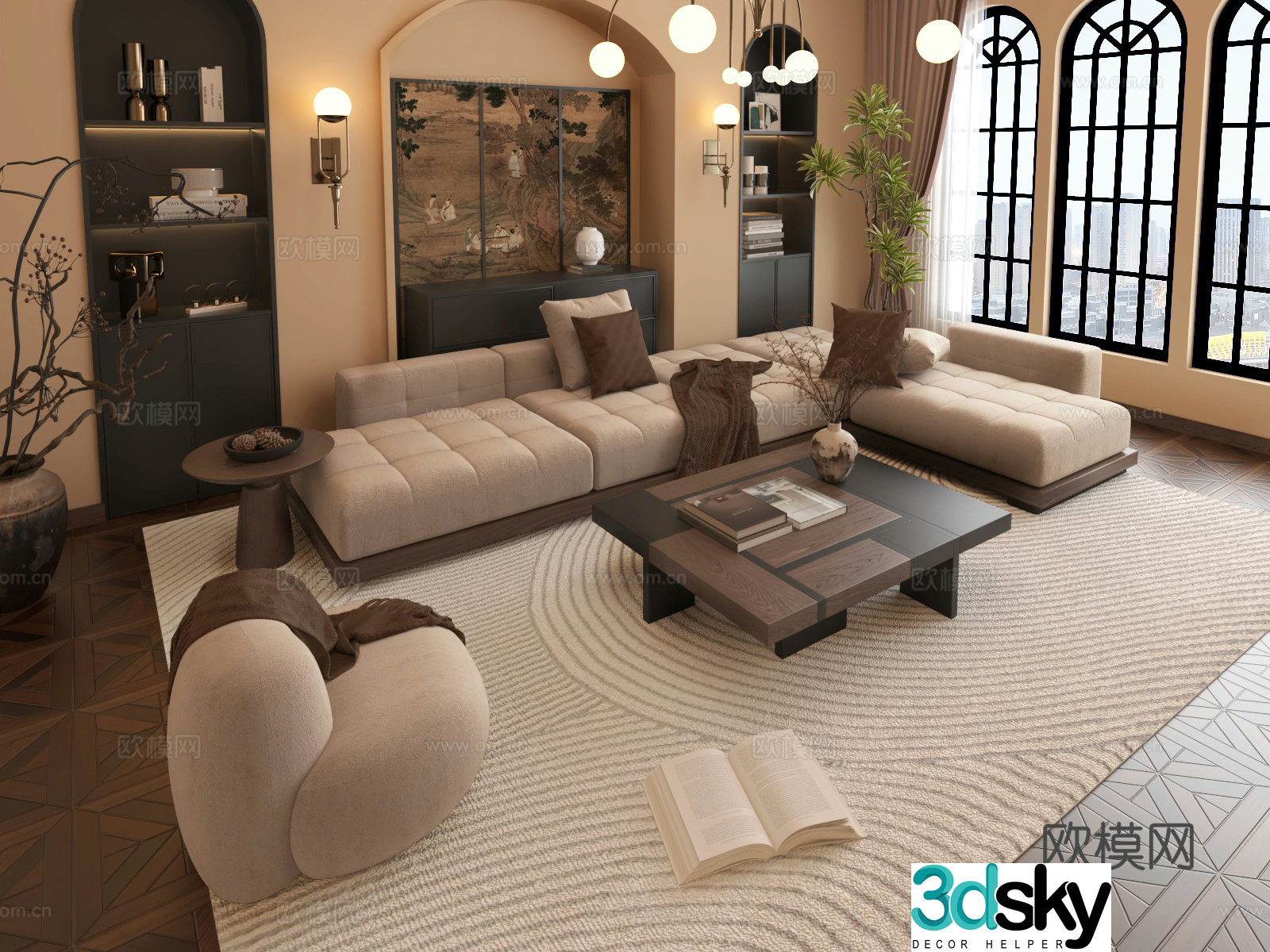 Middle-aged sofa wall 3d model