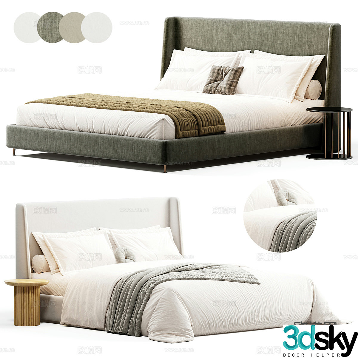 New Chinese style fabric double bed 3D model