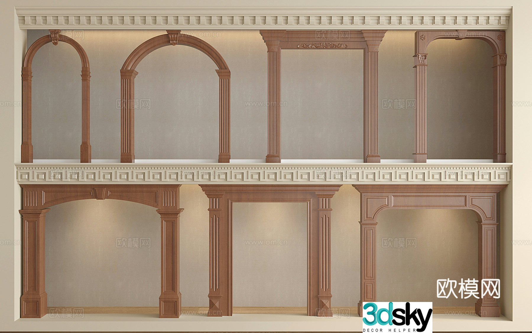 French door cover arc pass arc door hole carved door lintel arch 3D model