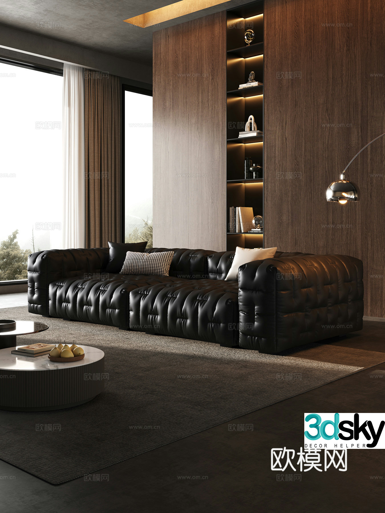 Italian minimalist three-person sofa coffee table combination 3D model