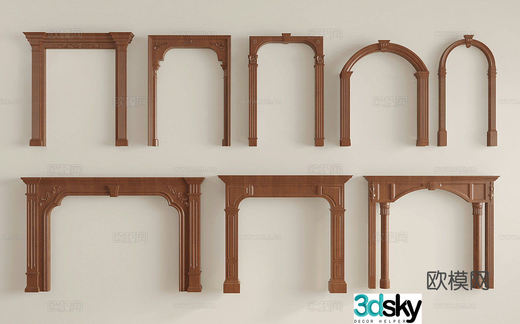 French door cover arc pass arc door hole carved door lintel arch 3D model