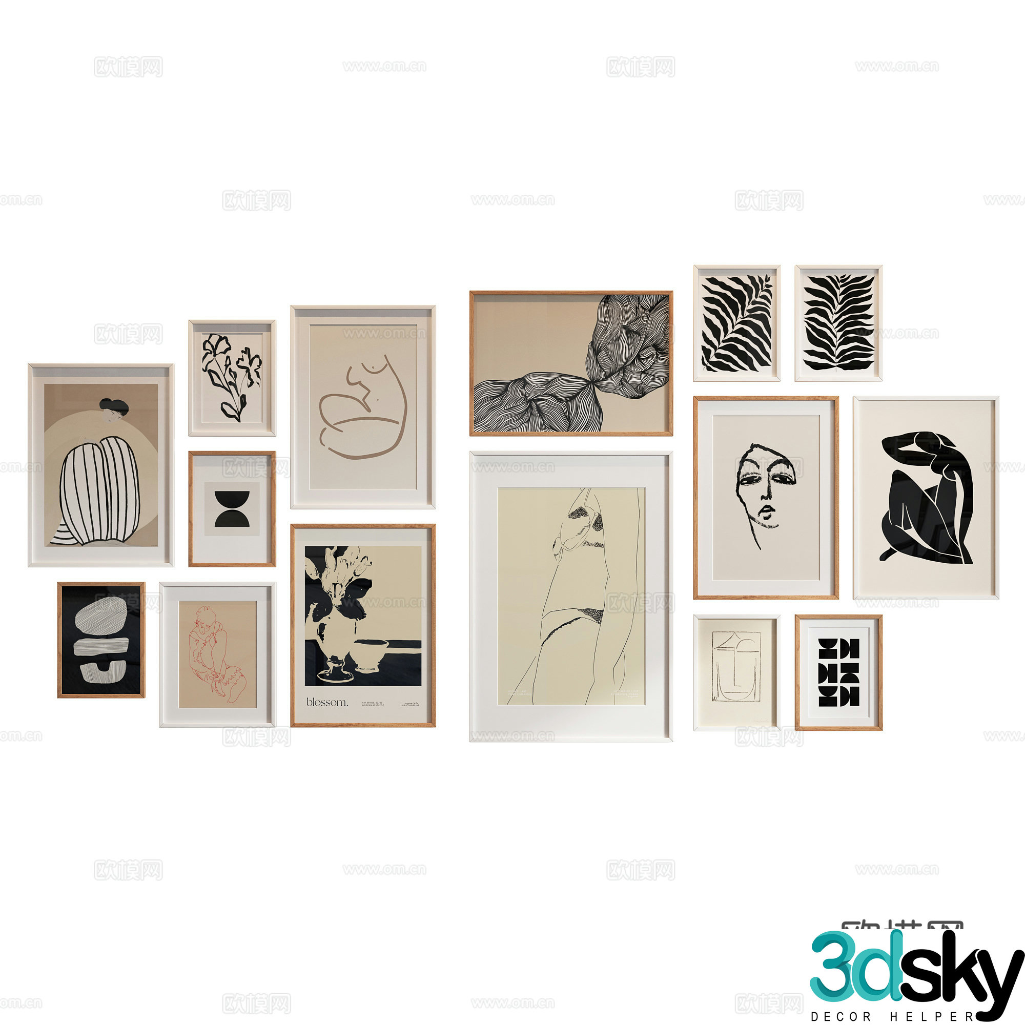 Nordic hanging painting combination 3D model