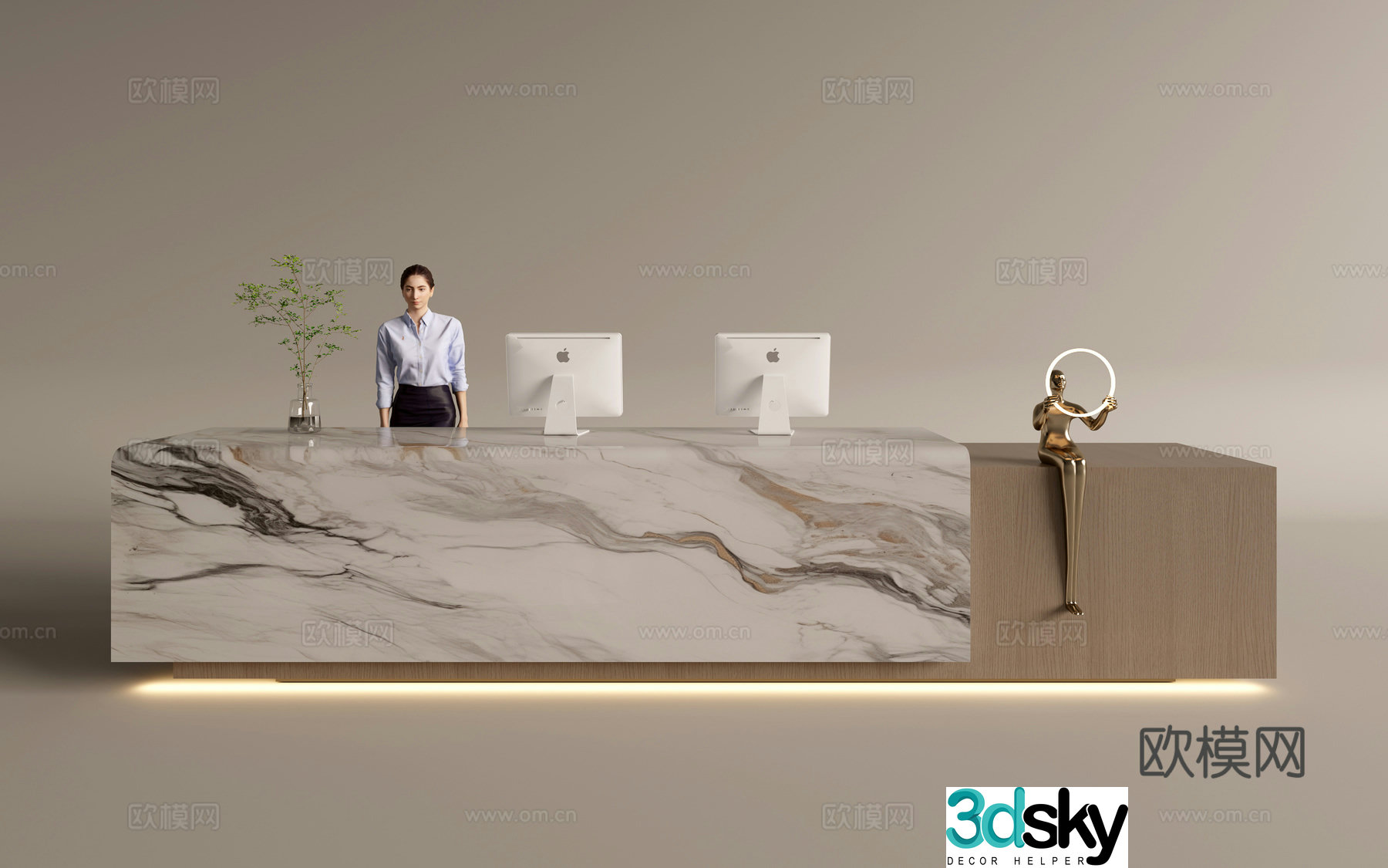 Modern company front desk reception area bar reception desk service desk 3d model