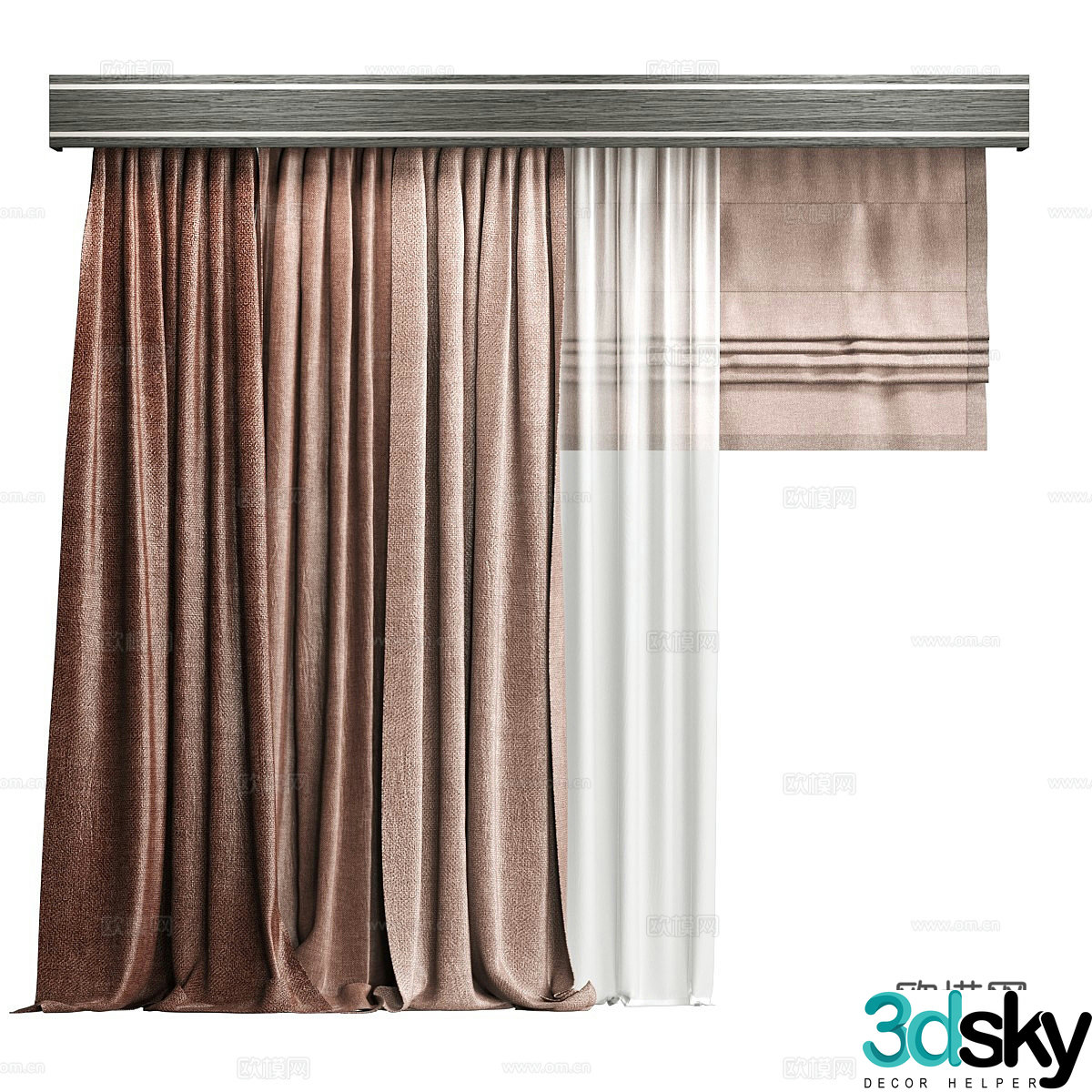 New Chinese style fabric curtain Roman curtain 3D model