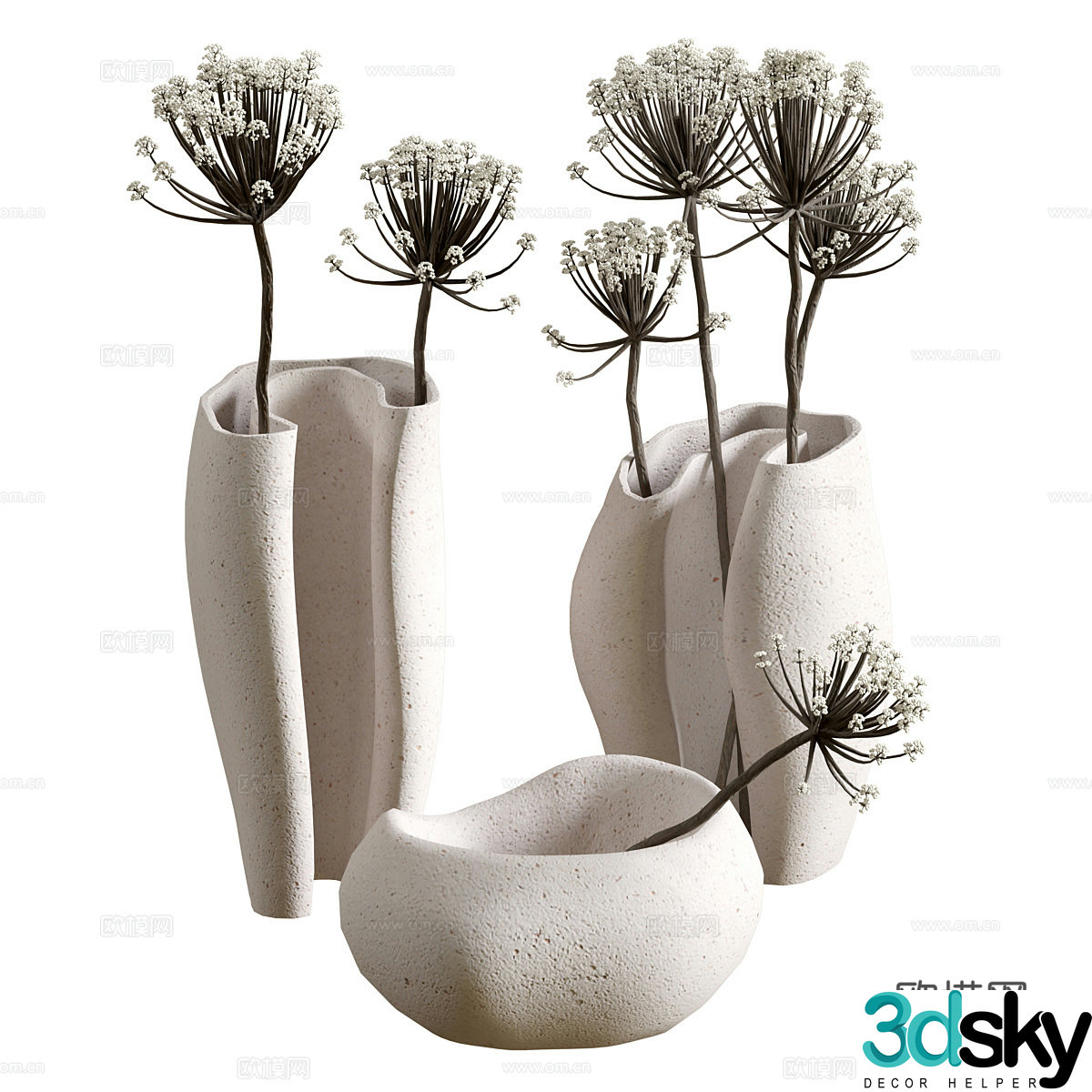 New Chinese style waive vase flower art 3D model