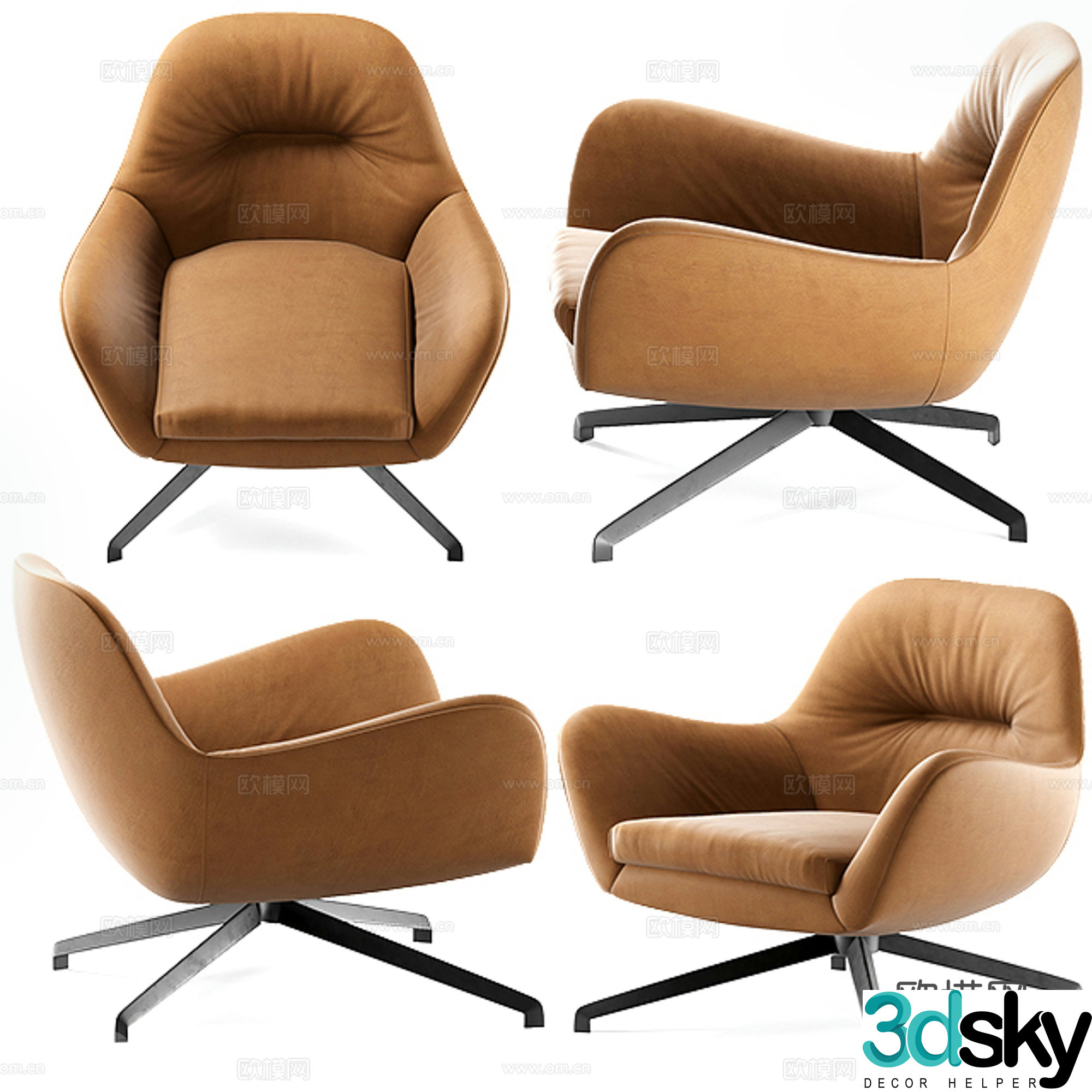 Modern light luxury leather casual chair single chair 3D model