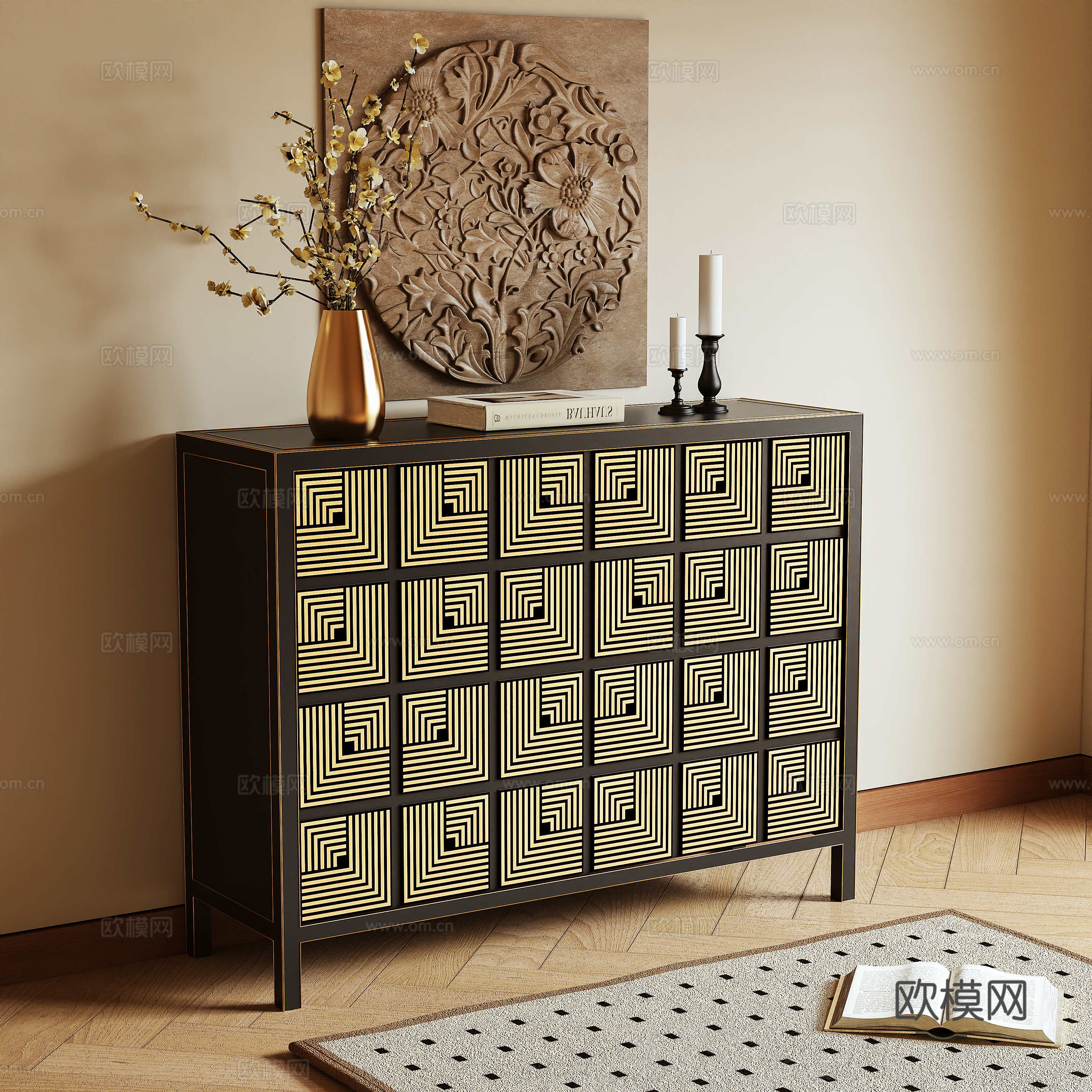 Middle-aged style porch cabinet side cabinet 3D model