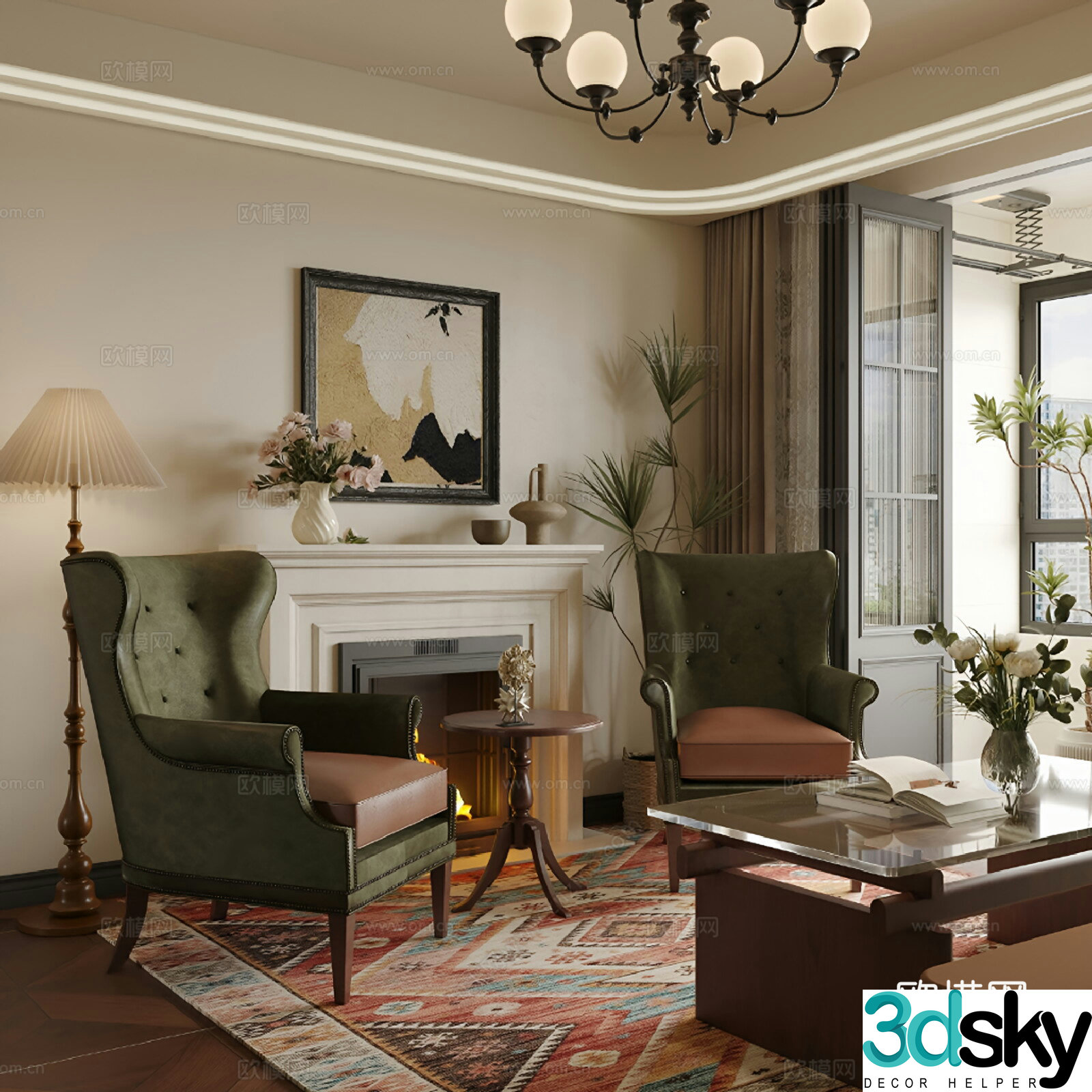 American retro home living room 3d model