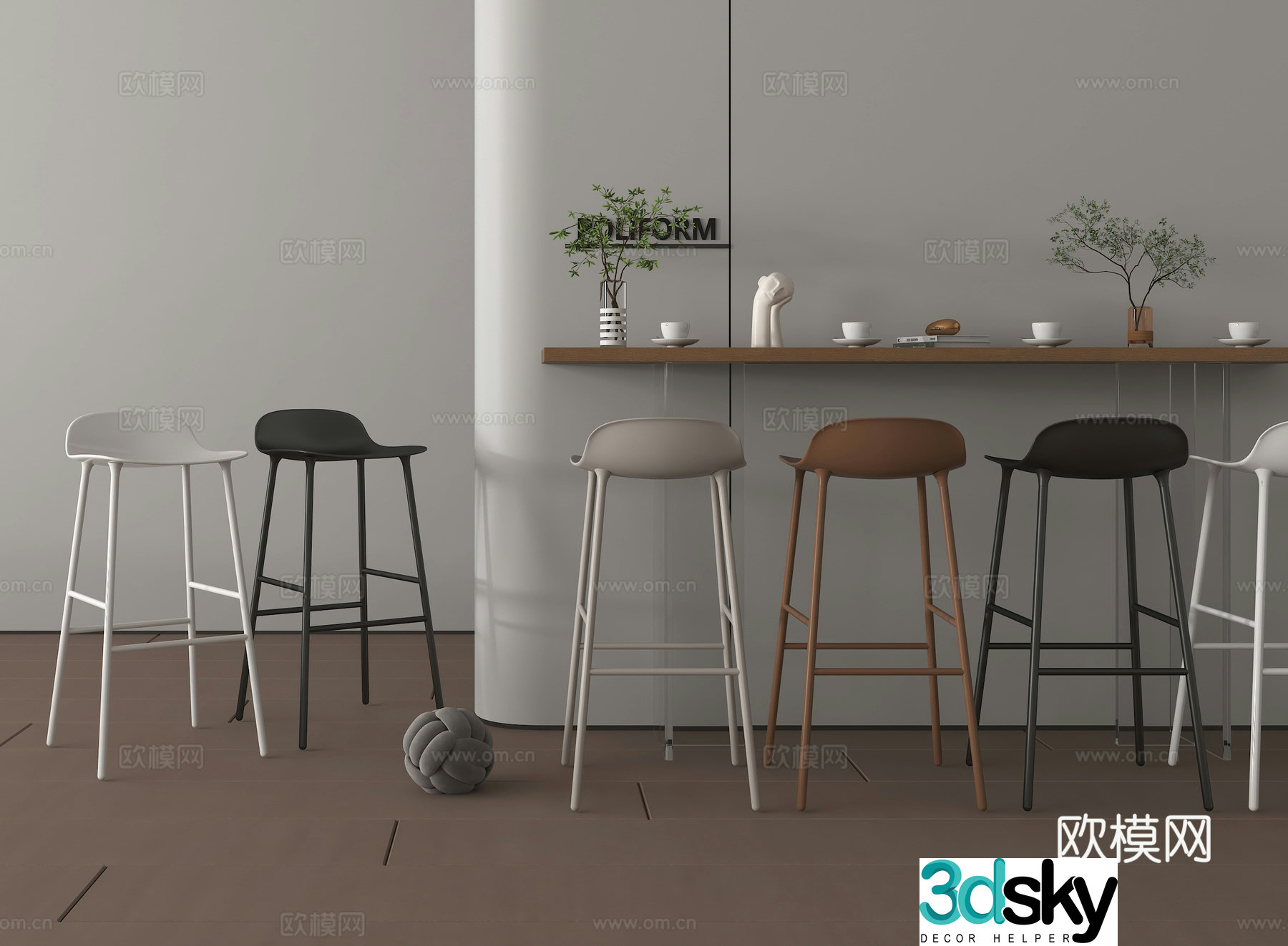 Bar stool bar stool flower art ornament 3d model