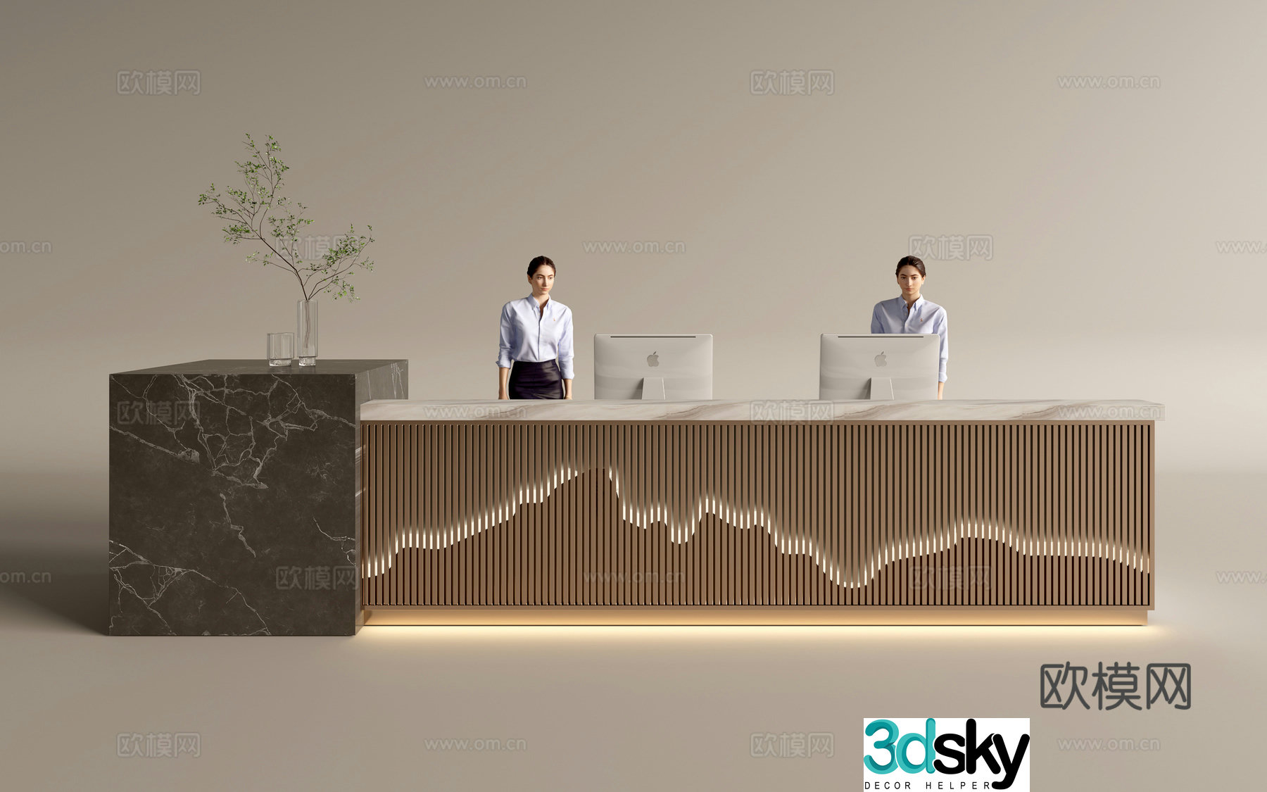 Modern company front desk reception area bar reception desk service desk 3d model