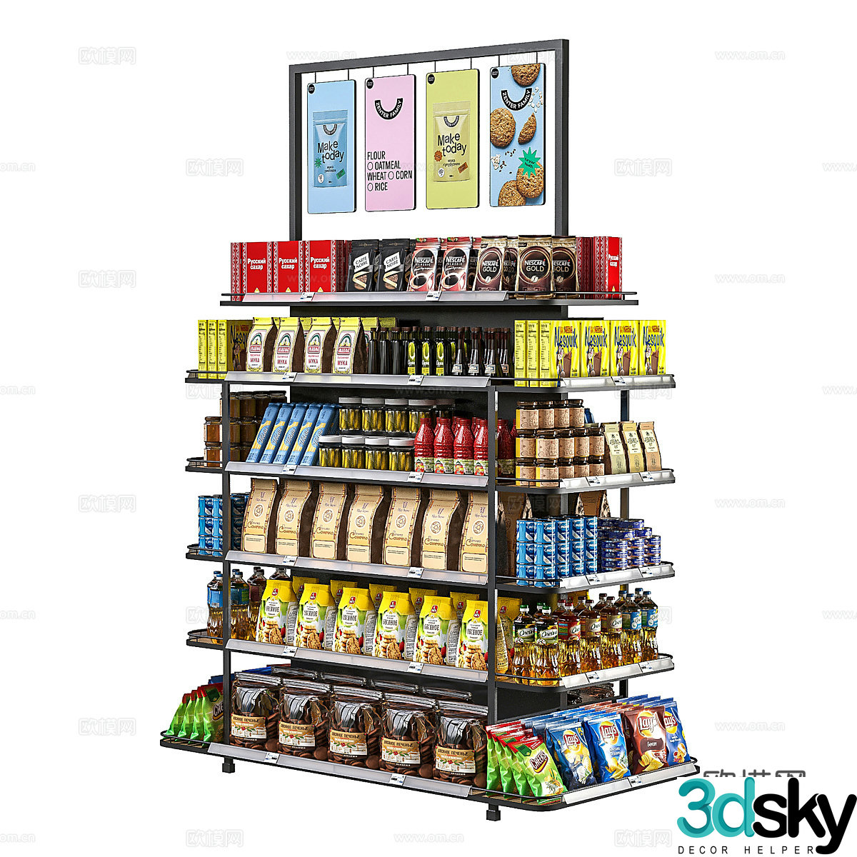 Supermarket shelves 3d model