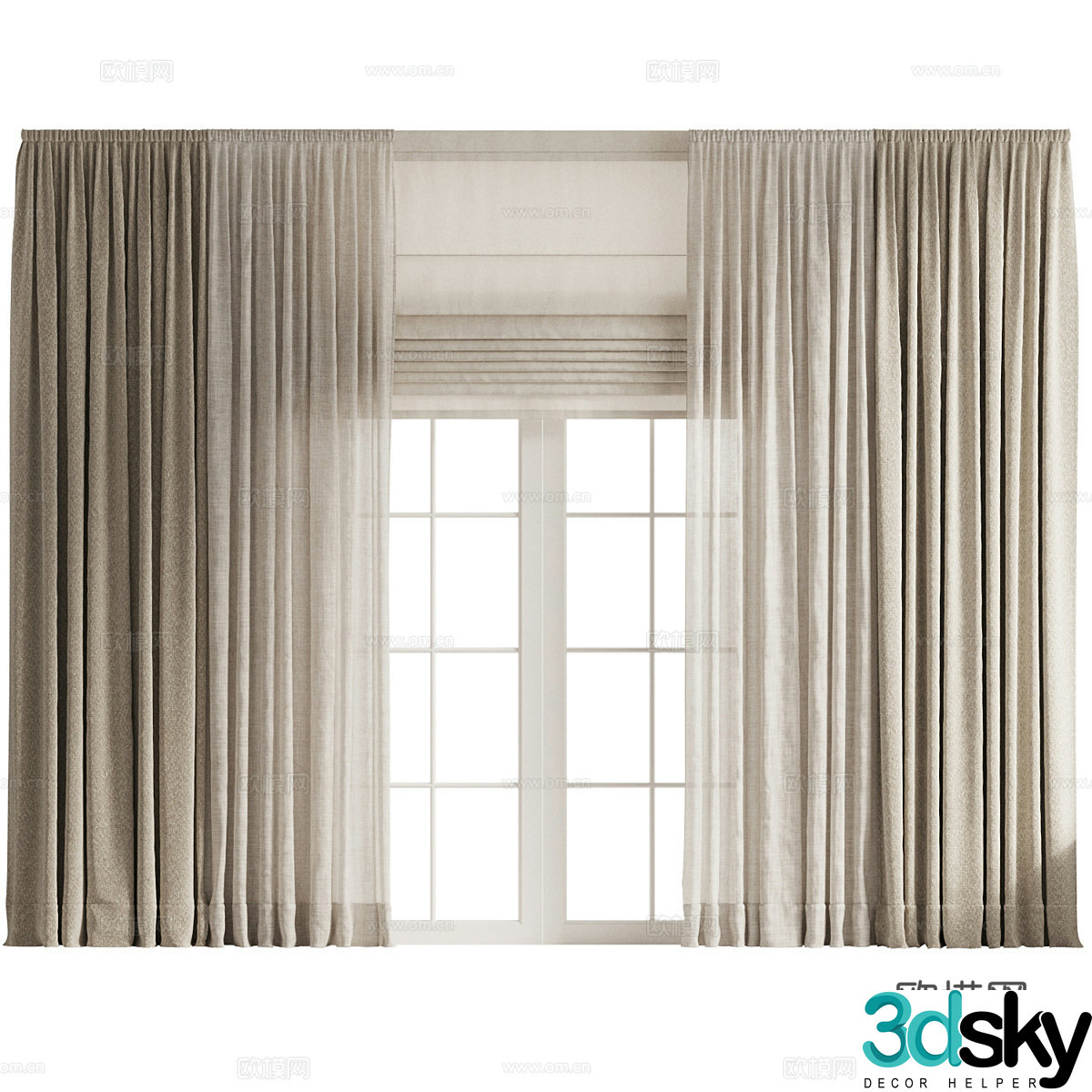 New Chinese style linen curtain 3D model