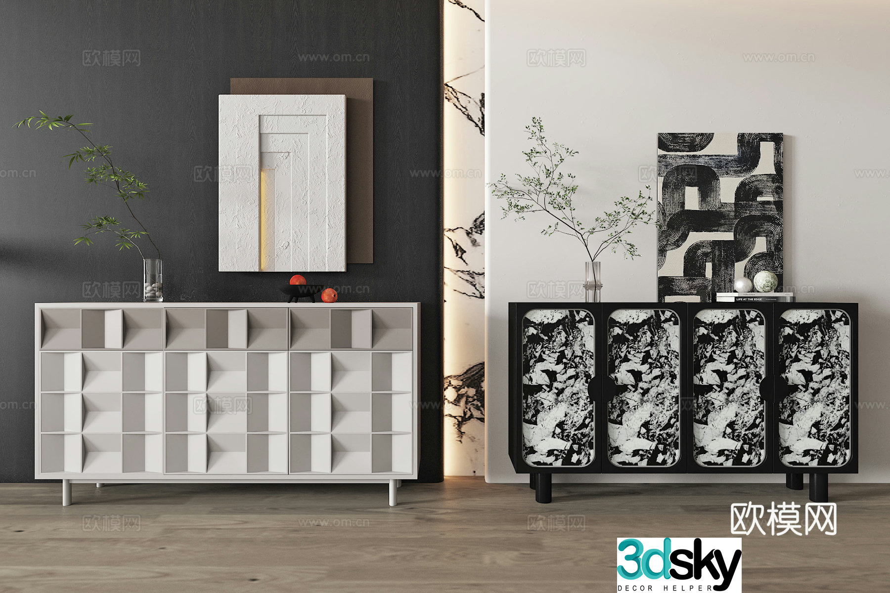 Modern entrance cabinet end view cabinet shoe cabinet side cabinet 3D model