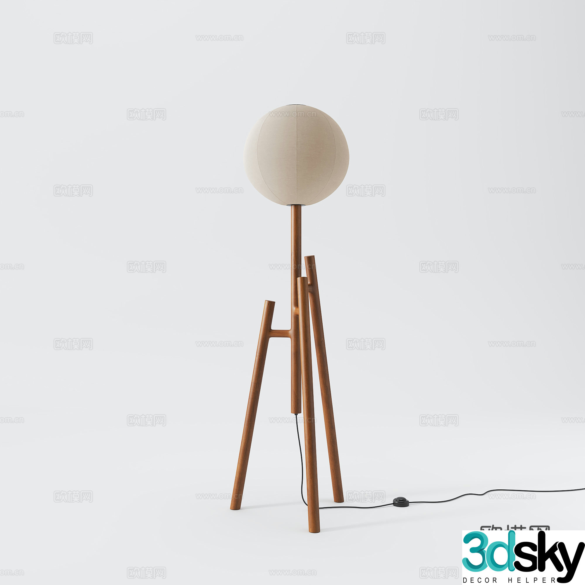 Modern medieval solid wood floor lamp 3d model