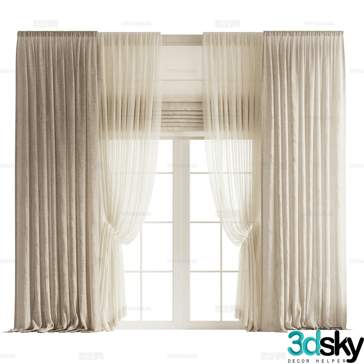 New Chinese style linen curtain 3D model