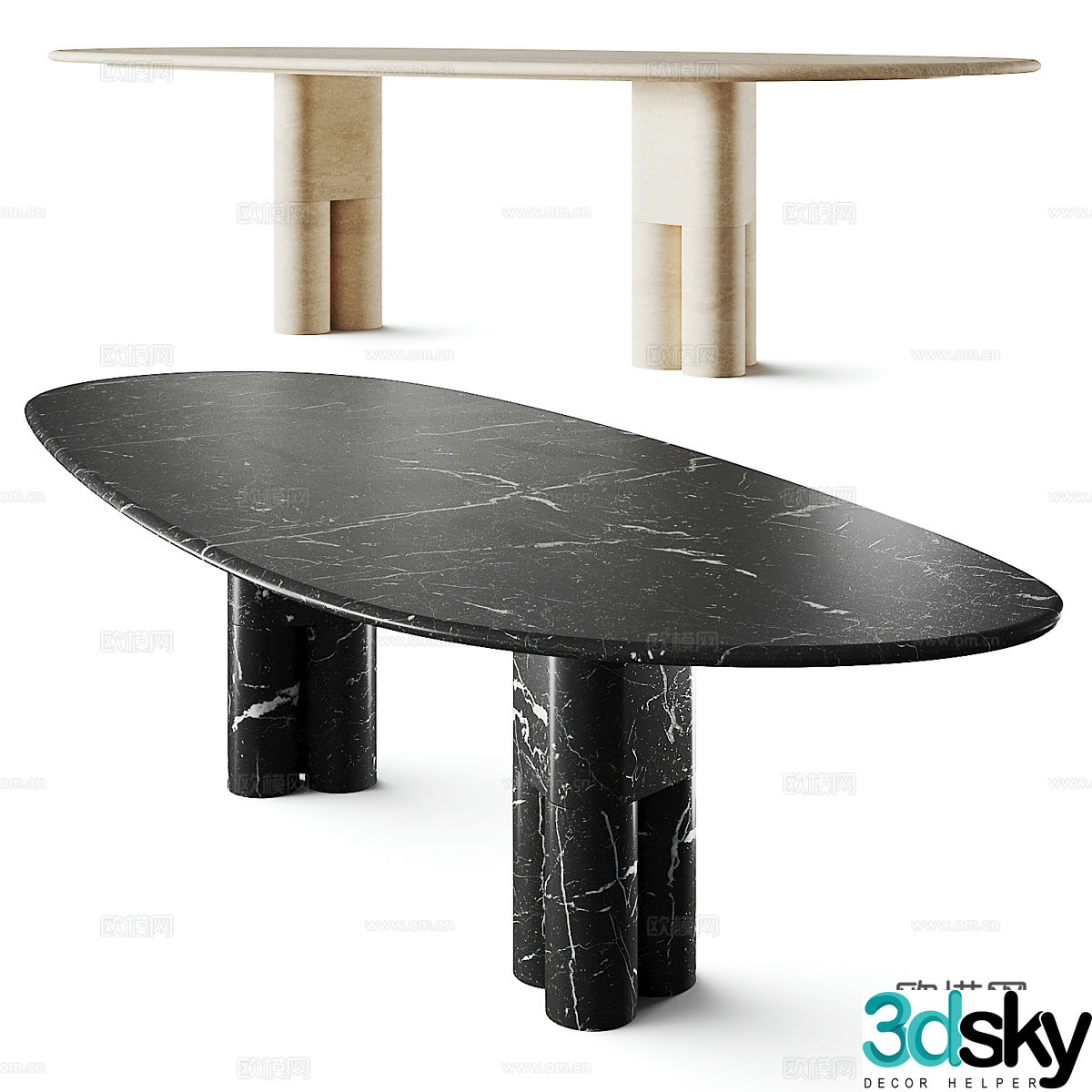 Modern Italian light luxury dining table 3D model