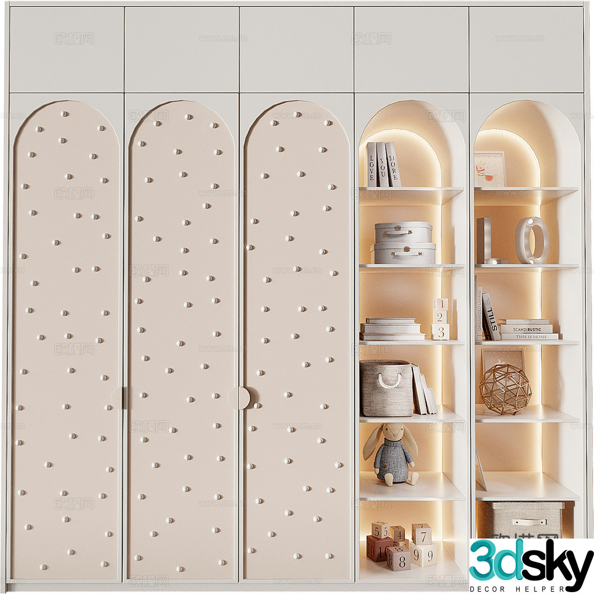 Modern creamy style children’s wardrobe 3d model