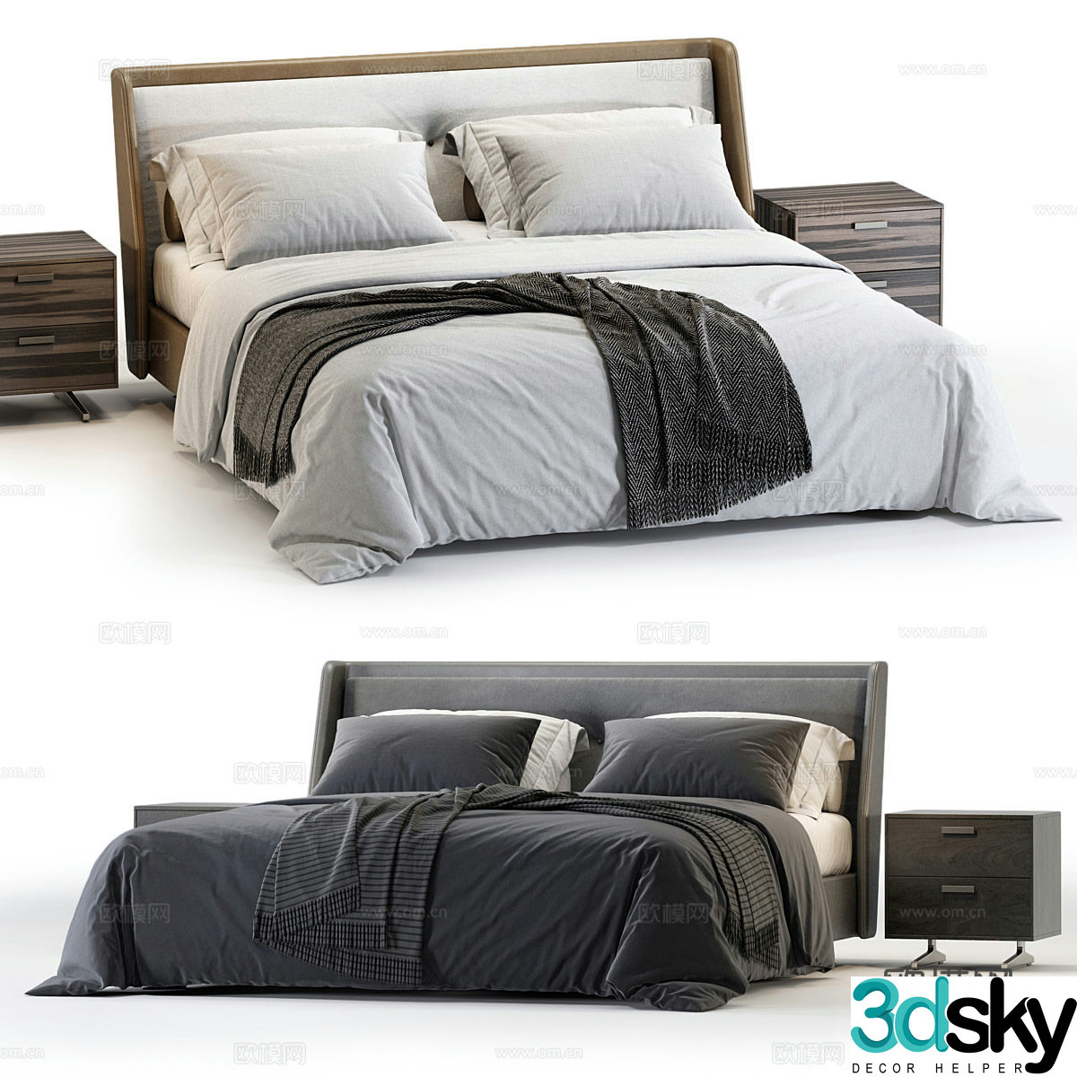 Modern Italian Minotti Spencer fabric double bed 3D model