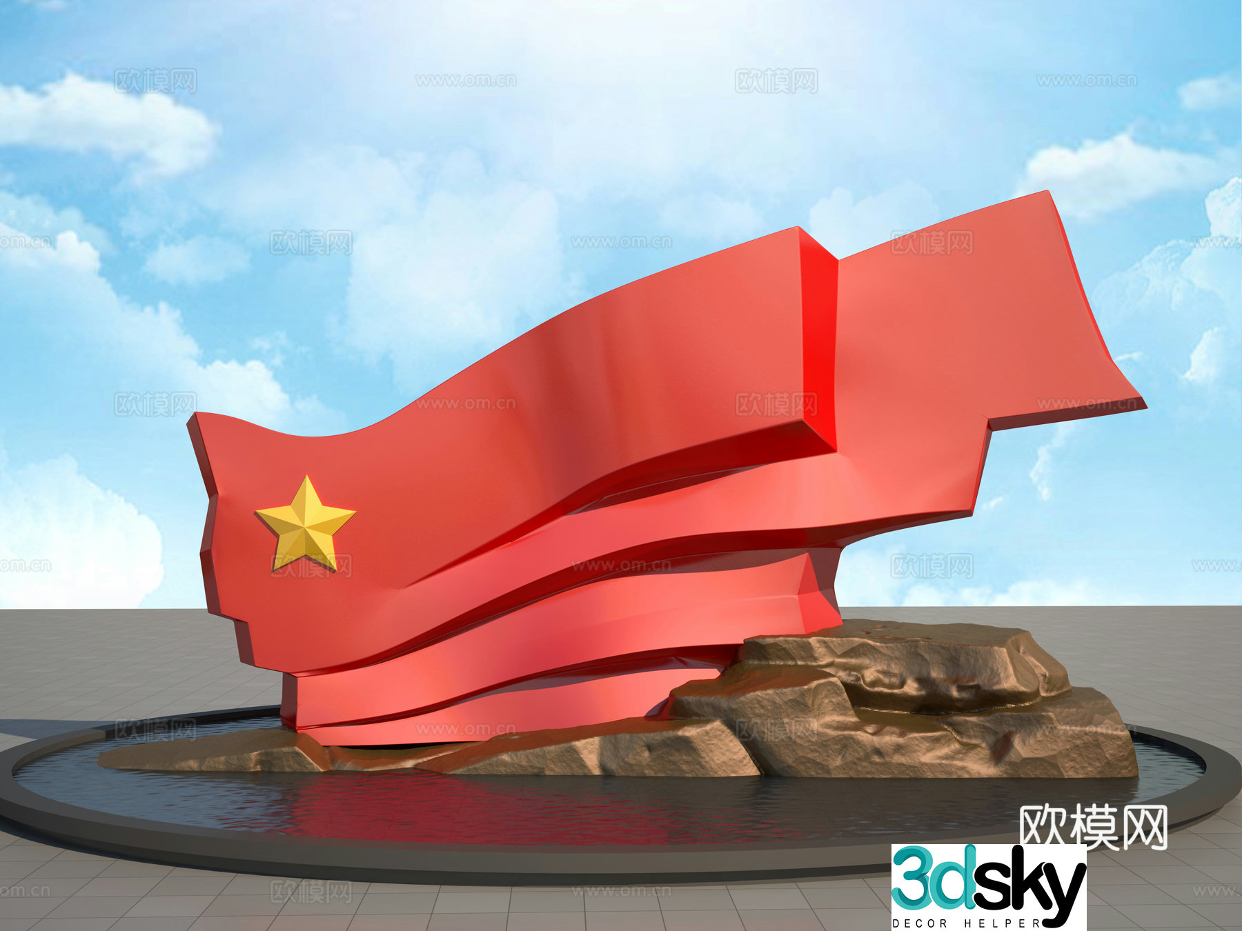 Chinese Red Flag Sculpture 3D Model