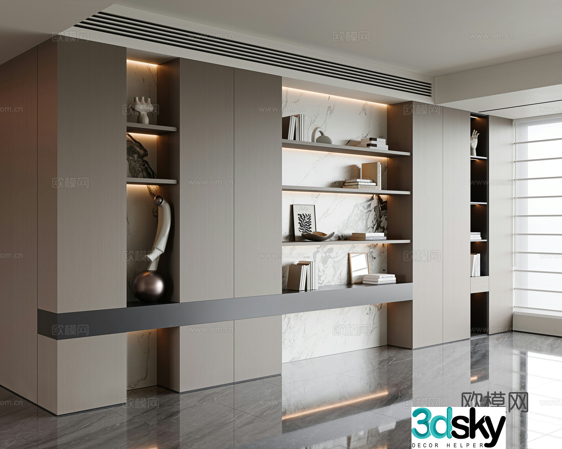 Italian modern decorative cabinet study bookcase living room decorative cabinet open bookcase office bookcase 3d model