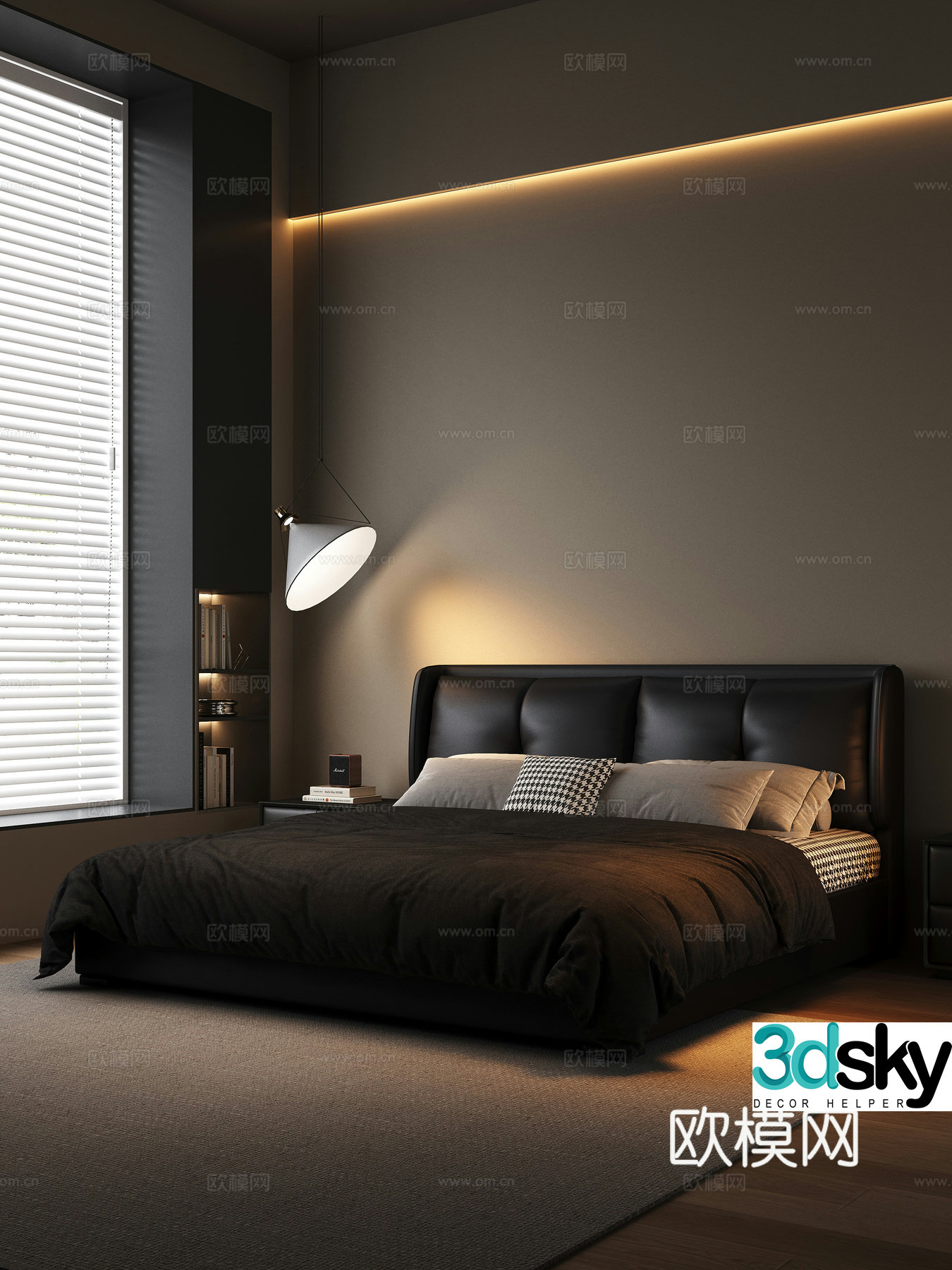 Italian minimalist bedroom double bed 3d model