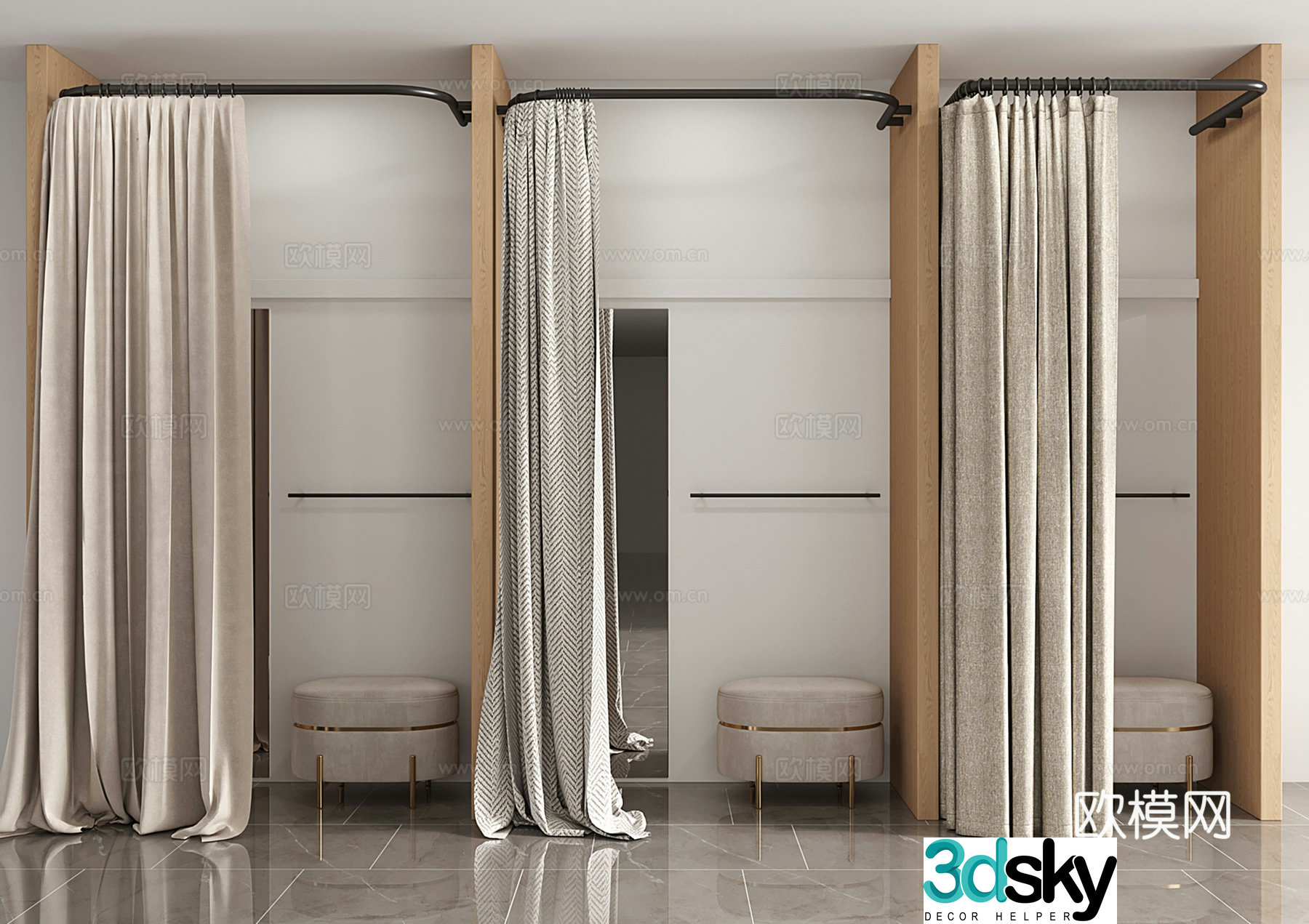 Clothing store fitting room curtain pull 3D model