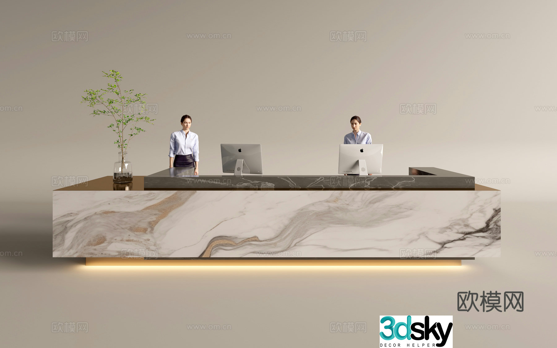 Modern company front desk reception area bar reception desk service desk 3d model
