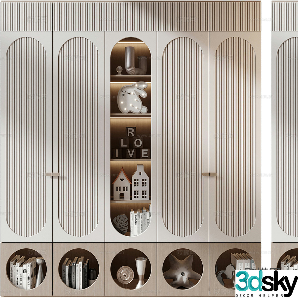 Modern creamy style children’s wardrobe 3d model