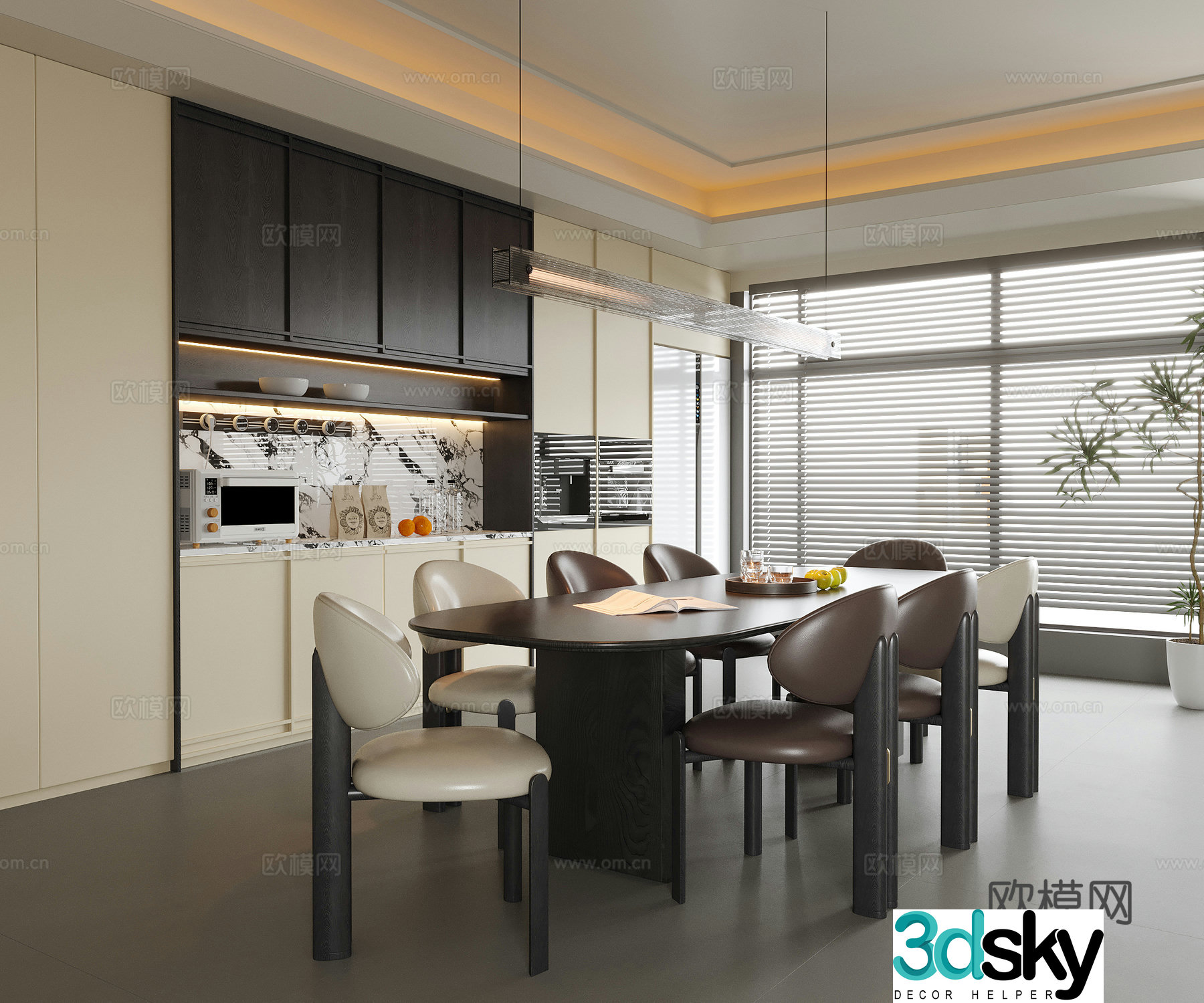 Modern restaurant Dining table and chair Dining chair Sideboard Wine cabinet 3d model