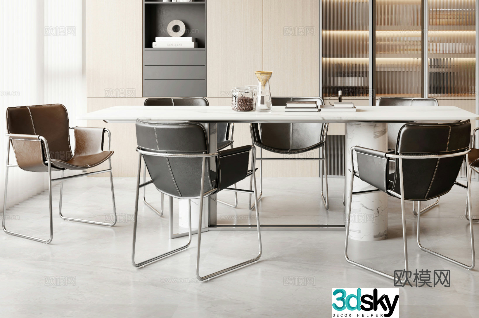 Modern minimalist dining table and chair 3d model
