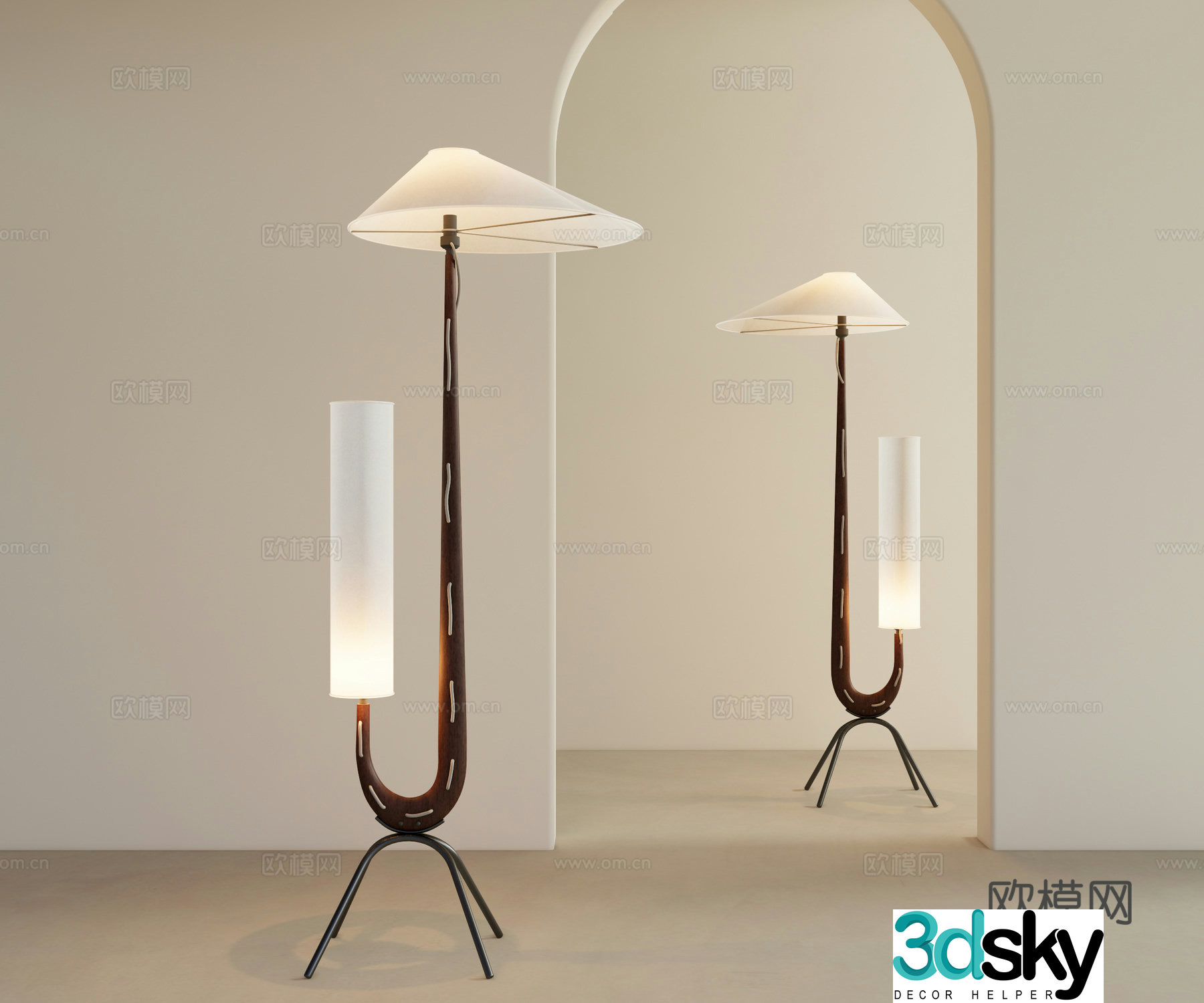 Modern floor lamp Wooden floor lamp 3d model
