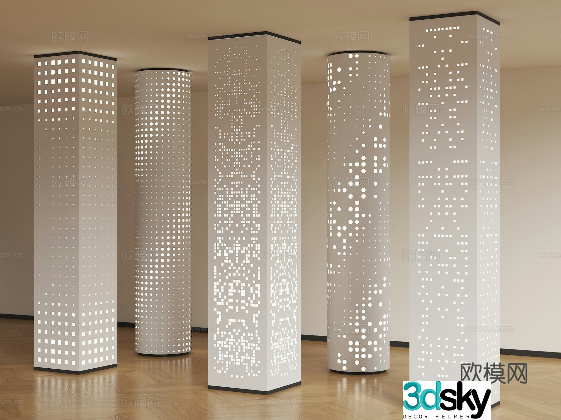 Modern punching column Hollow column Hollow square column Gradient perforated column Luminous decorative column 3D model