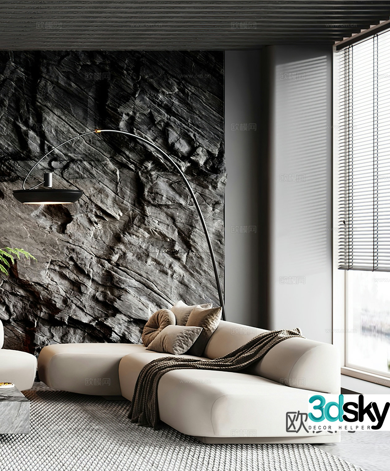 Modern casual sofa single sofa floor lamp leisure chair chaise longue simple stone 3d model
