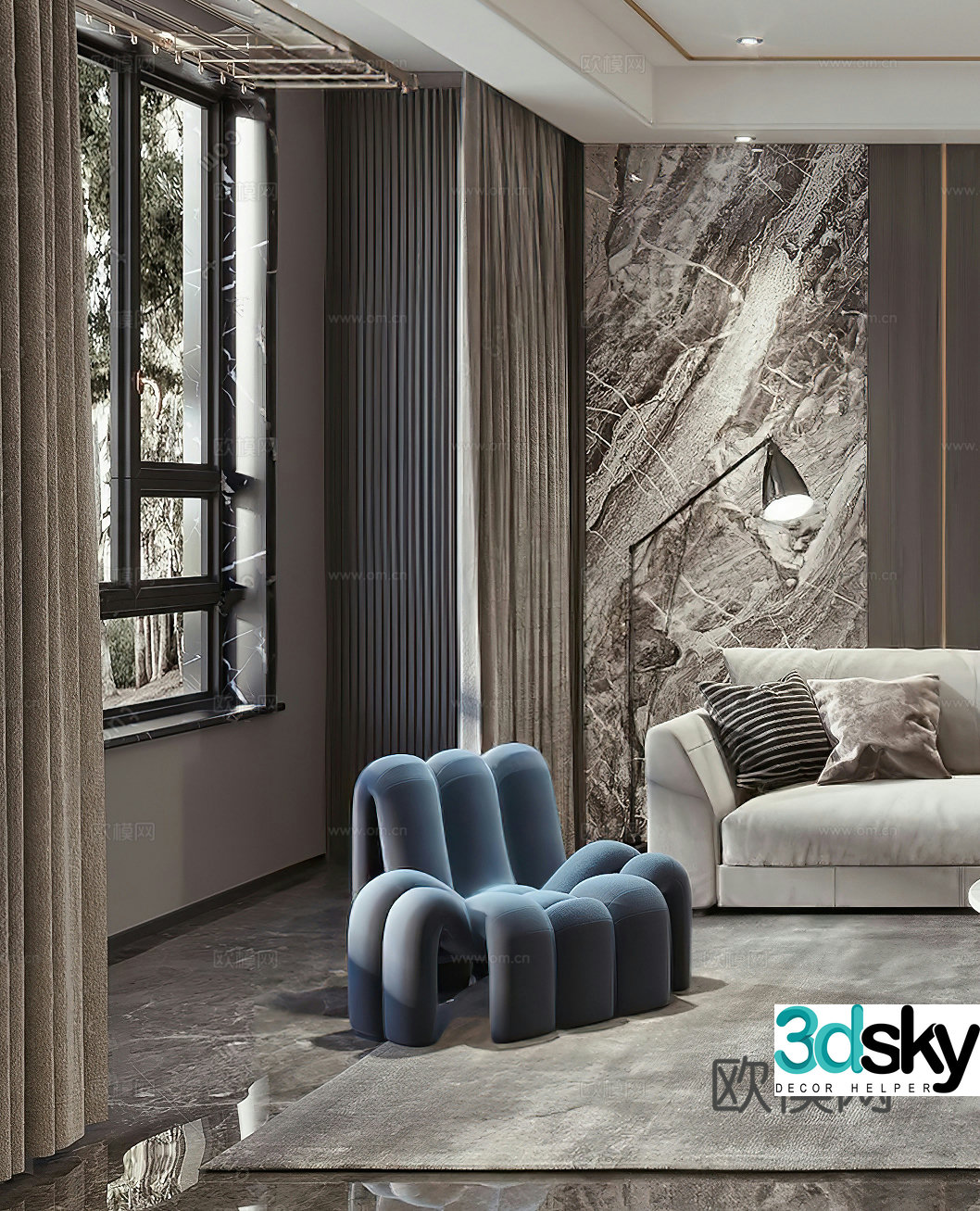 Modern leisure chair light luxury leisure chair Italian leisure chair floor lamp side table corner table single 3D model